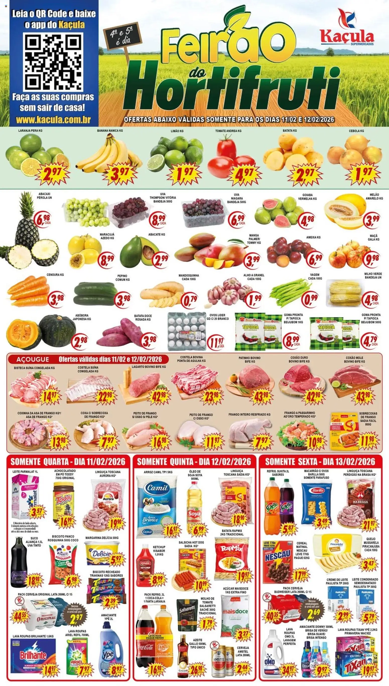 Kaçula Folheto - válido de 11.02.2026 | Página: 1 | Produtos: Cebola, Tapioca, Salsicha, Arroz
