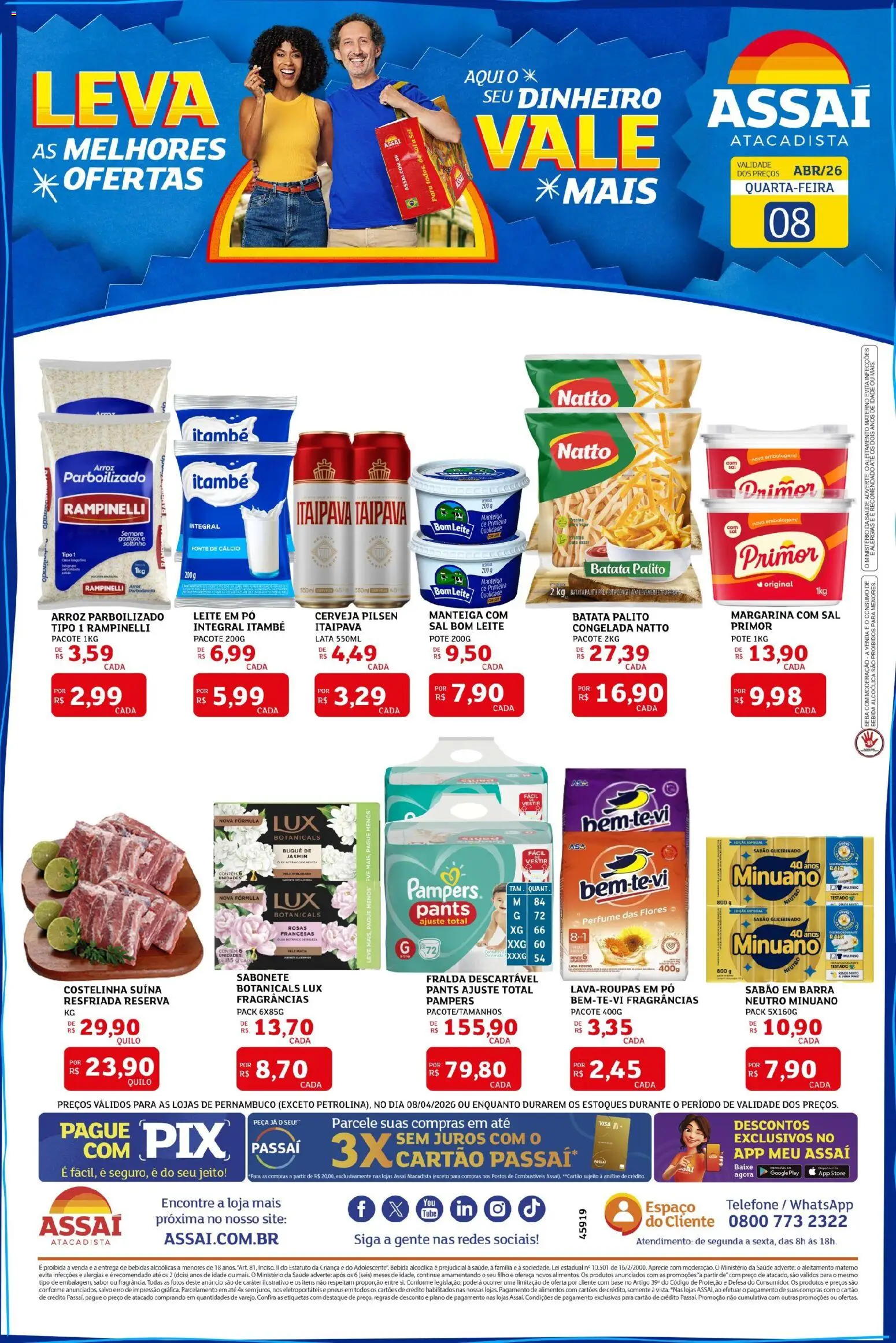 Assaí Atacadista Folheto - válido de 08.04.2026 | Página: 1 | Produtos: Manteiga, Pneus, Base, Sabonete