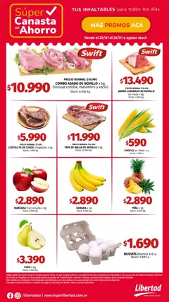 Vista previa Hipermercado Libertad catálogo válido desde el 22.01.2026 | Página: 2 | Productos: Banana, Manzana, Jamón, Canasta