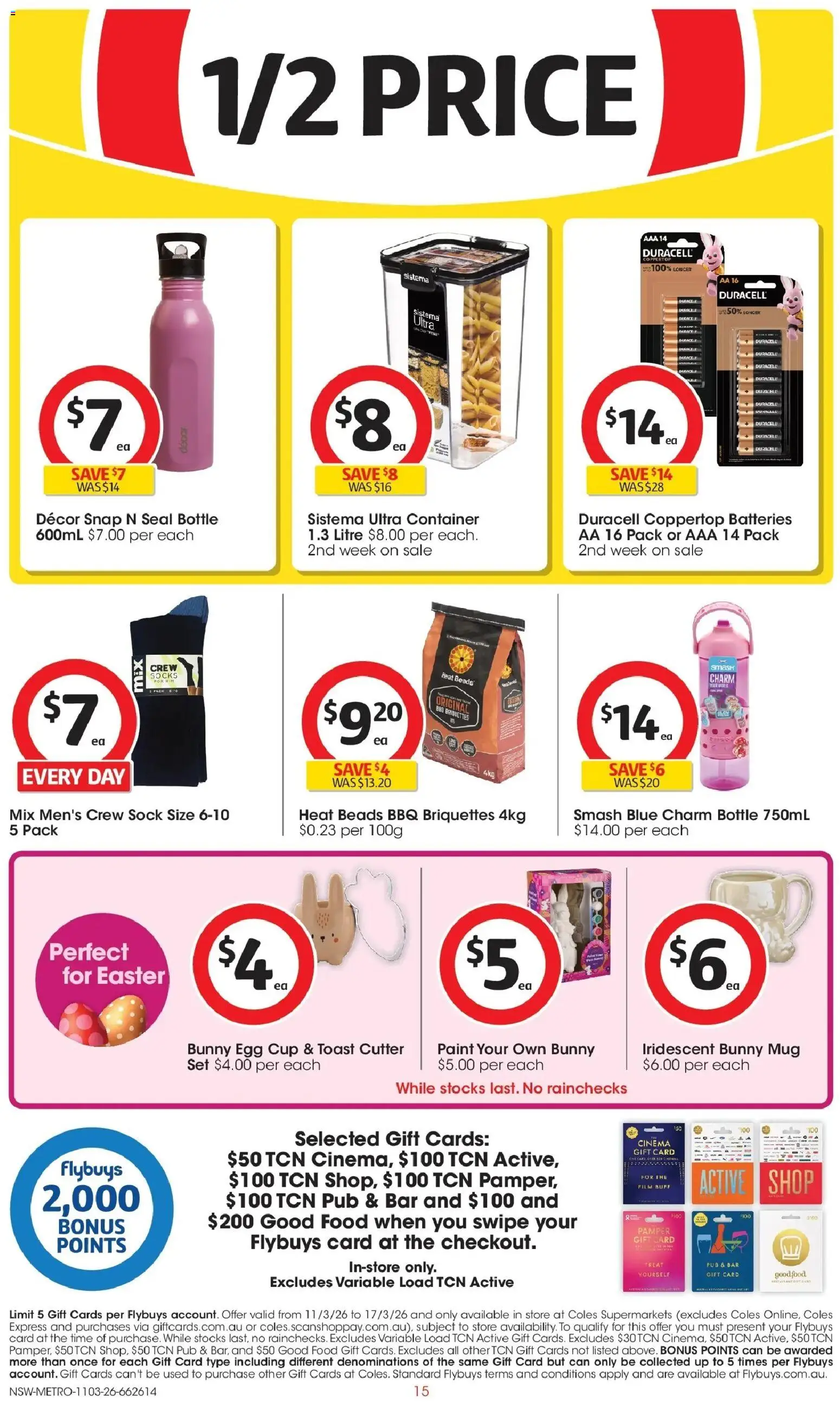 Coles catalogue - valid from 11.03.2026 | Page: 15 | Products: Decor, Socks, Batteries, Cutter
