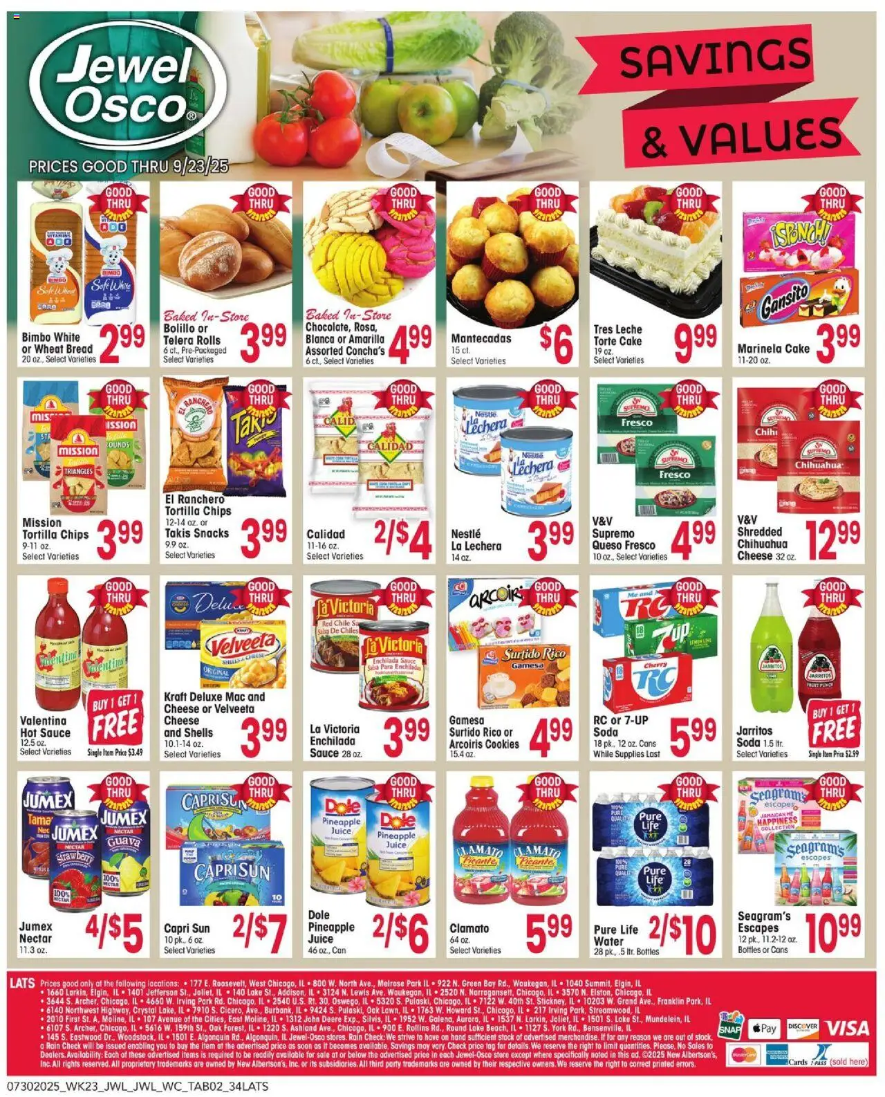 Jewel Osco Savings & Values - valid from 30.07.2025 | Page: 2 | Products: Bread, Juice, Pineapple, Cookies