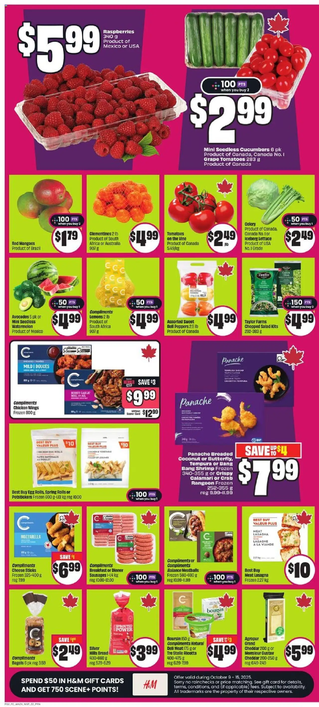 FreshCo flyer valid from 09.10.2025 | Page: 3 | Products: Salad, Chicken wings, Bread, Tomatoes