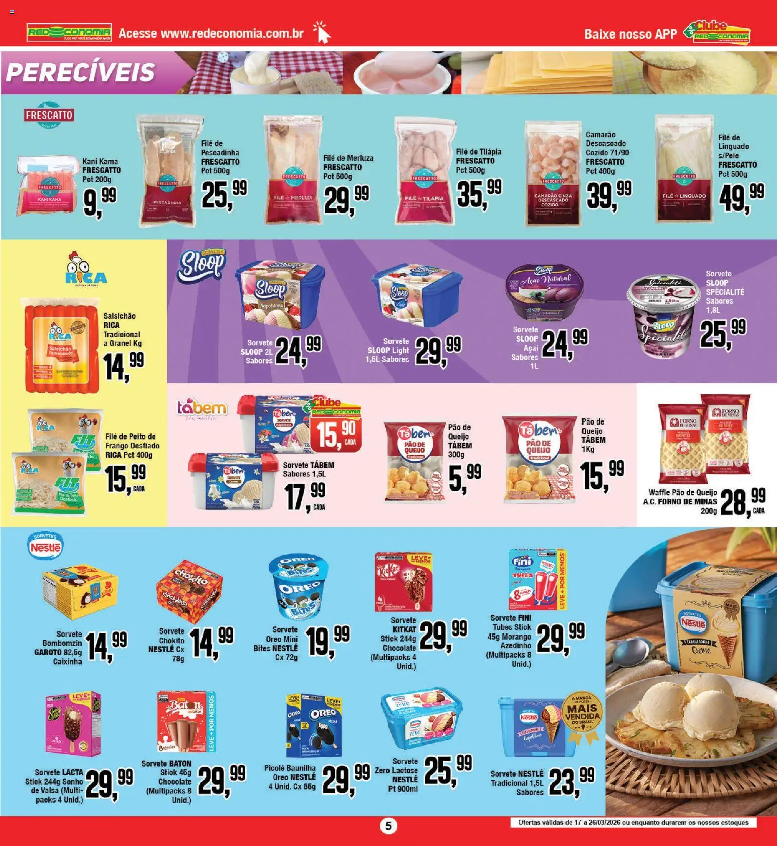 RedEconomia Folheto - válido de 17.03.2026 | Página: 5 | Produtos: Forno, Queijo, Linguado, Picolé