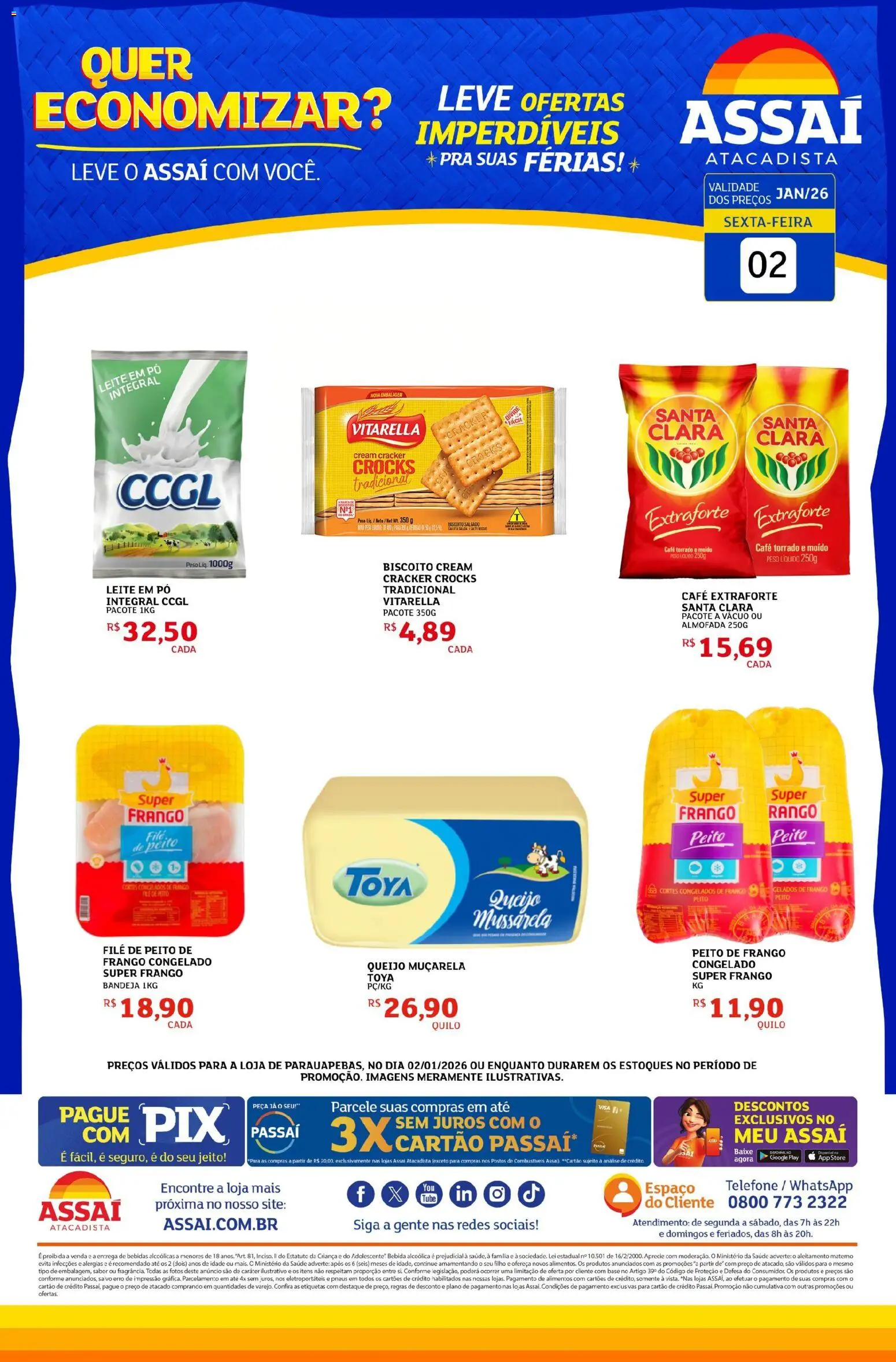 Assaí Atacadista Folheto - válido de 02.01.2026 | Página: 1 | Produtos: Almofada, Queijo, Base, Bandeja