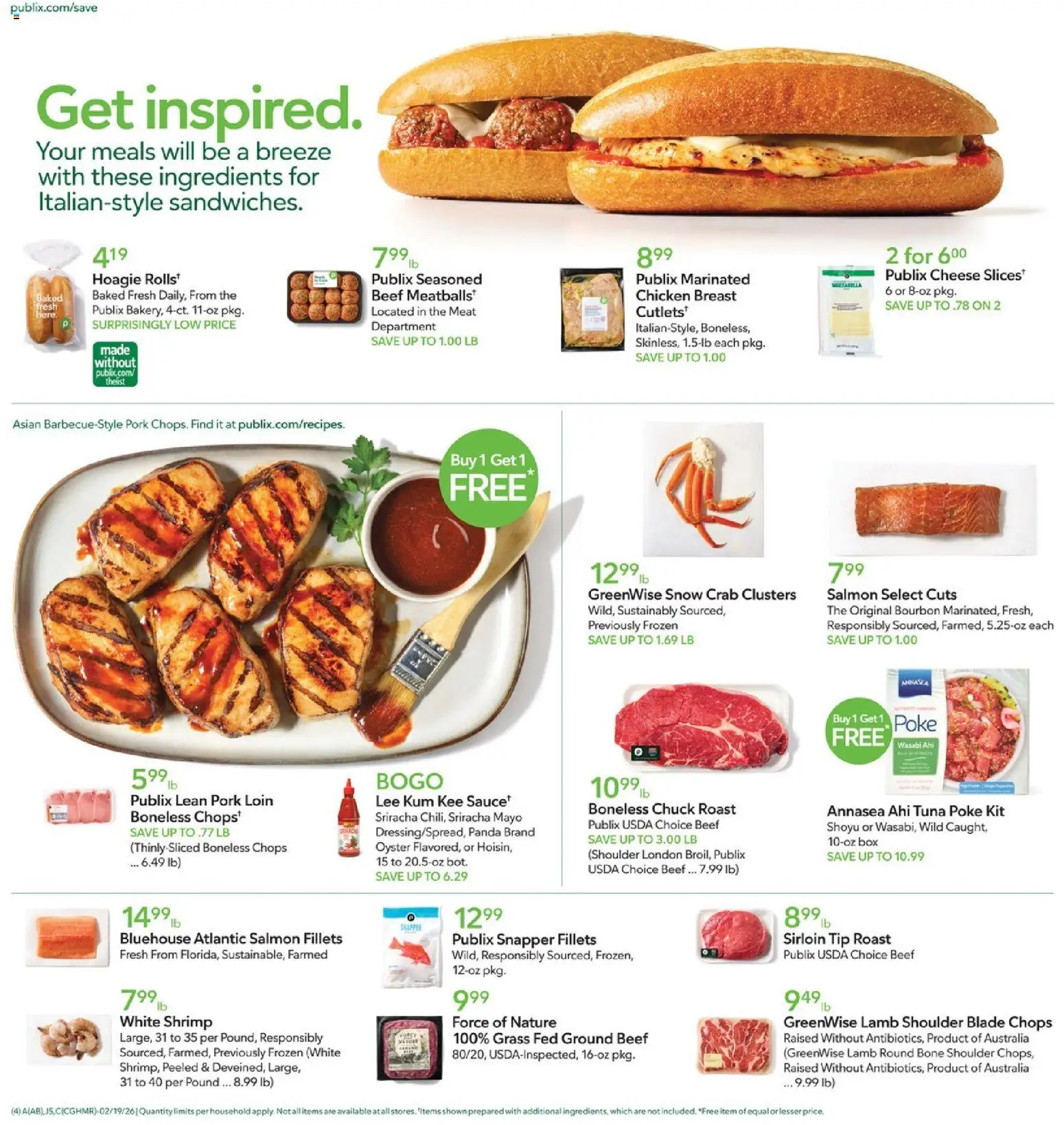 Publix Weekly Ad - valid from 18.02.2026 | Page: 4 | Products: Cheese, Pork, Beef, Sauce