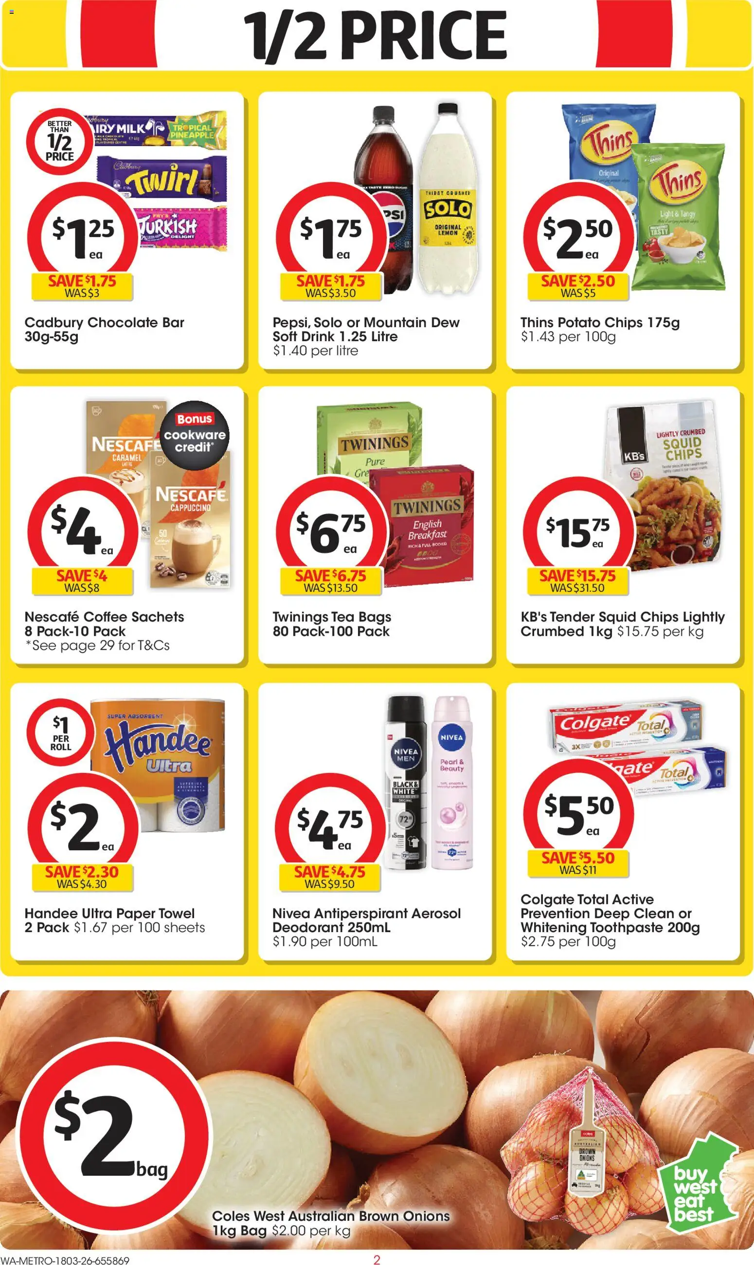 Coles catalogue - valid from 18.03.2026 | Page: 2 | Products: Coffee, Tea, Toothpaste, Bag