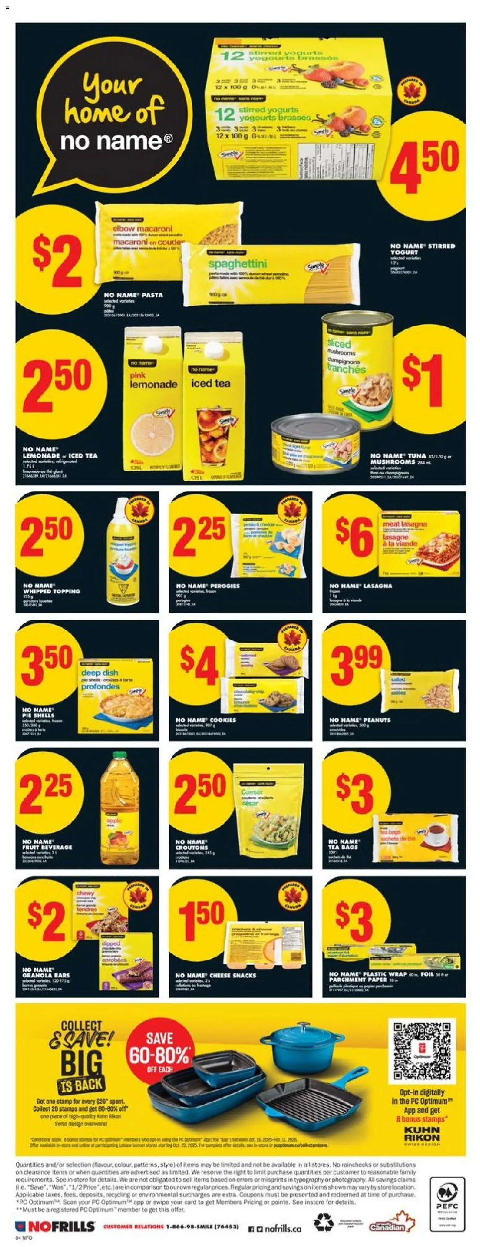 No Frills flyer valid from 30.10.2025 | Page: 4 | Products: Tea, PC, Cheese, Yogurt