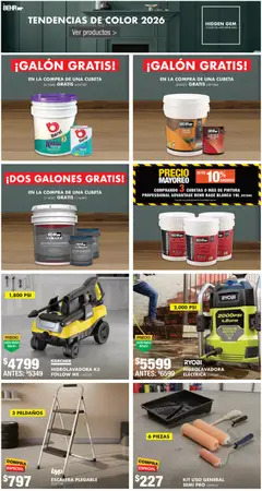 Vista previa de Home Depot catálogo, nuevo folleto de la tienda, válido en México a partir del 12.02.2026 | Página: 6 | Productos: Hidrolavadora, Mate, Pintura, Escalera