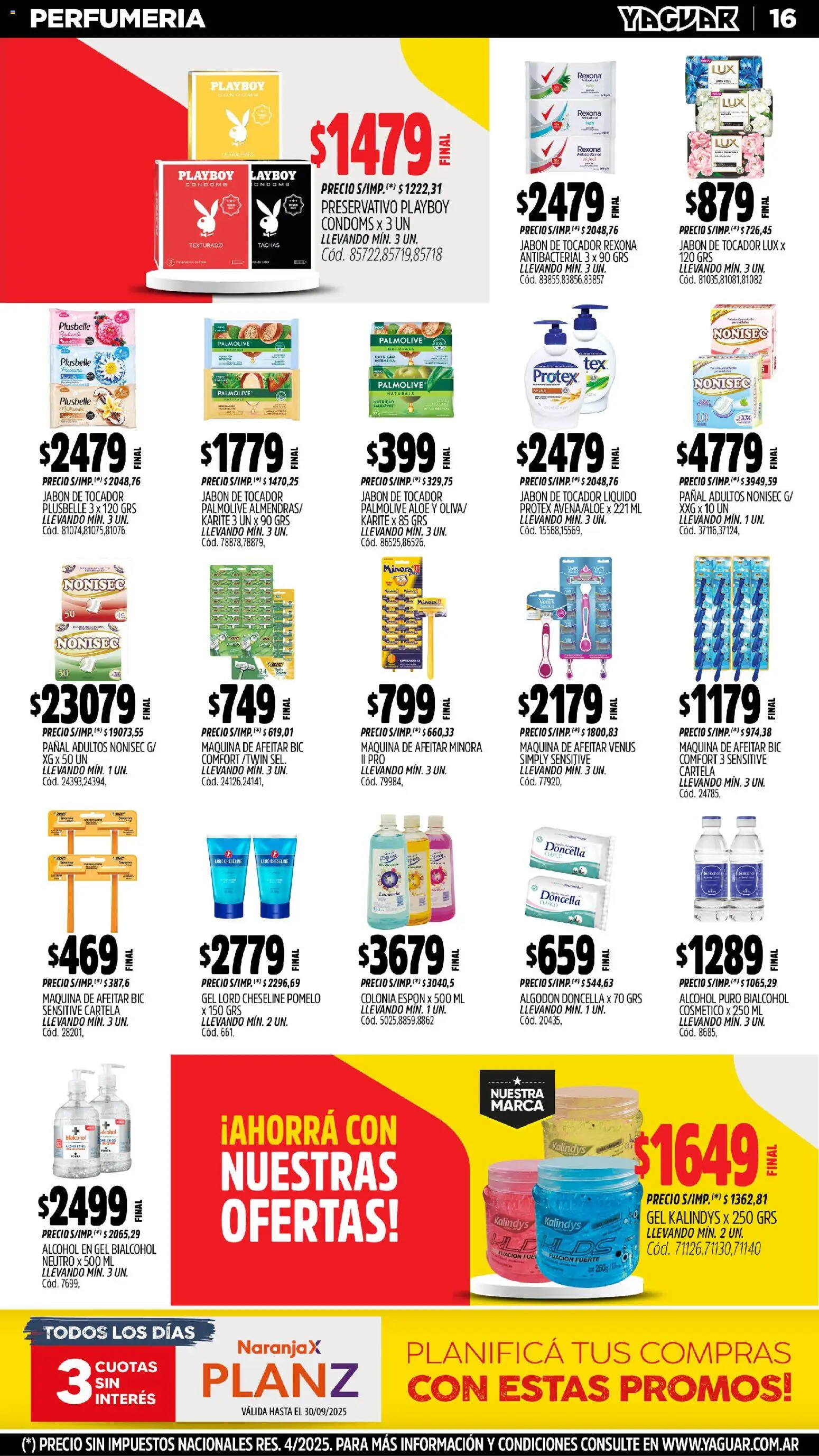 Yaguar - José C. Paz │ válido desde el 27.10.2025 | Página: 16 | Productos: Alcohol en gel, Maquina de afeitar, Avena, Jabón