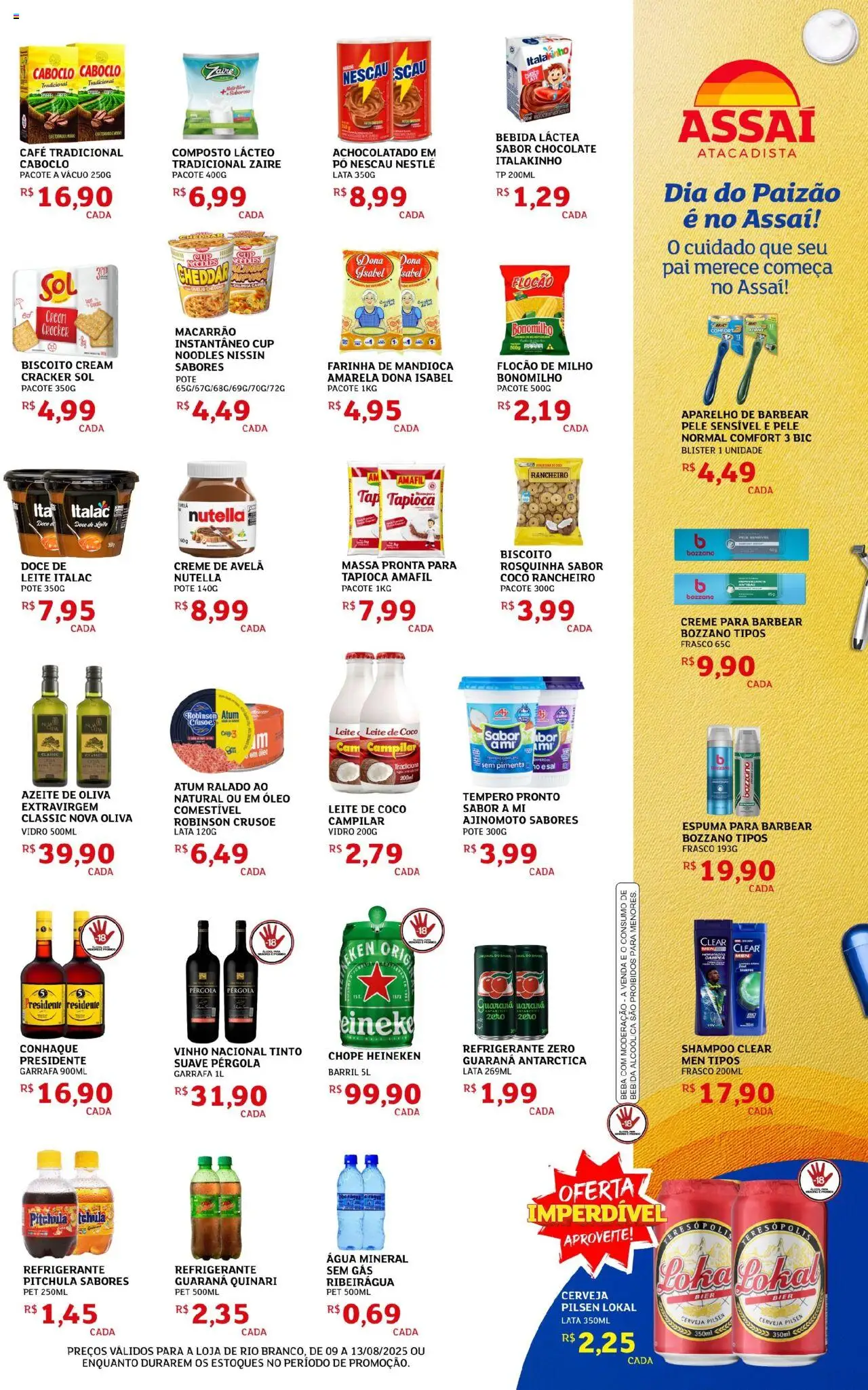 Assaí Atacadista Folheto - válido de 09.08.2025 | Página: 3 | Produtos: Mandioca, Biscoito, Conhaque, Creme