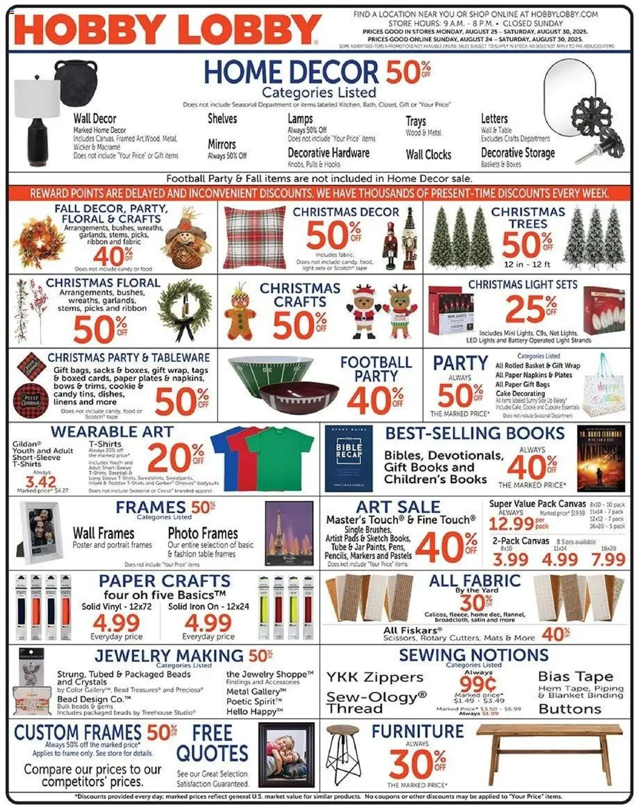 Hobby Lobby Weekly Ad - valid from 24.08.2025 | Page: 1 | Products: Canvas, Basket, Pads, Cupcake