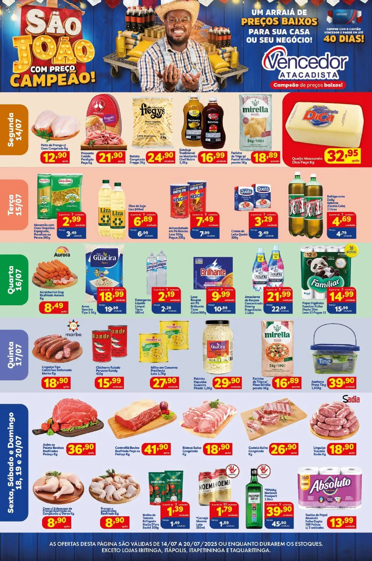 Vencedor Atacadista Folheto - válido de 14.07.2025 | Página: 1 | Produtos: Linguiça, Caixa, Roupas, Ketchup