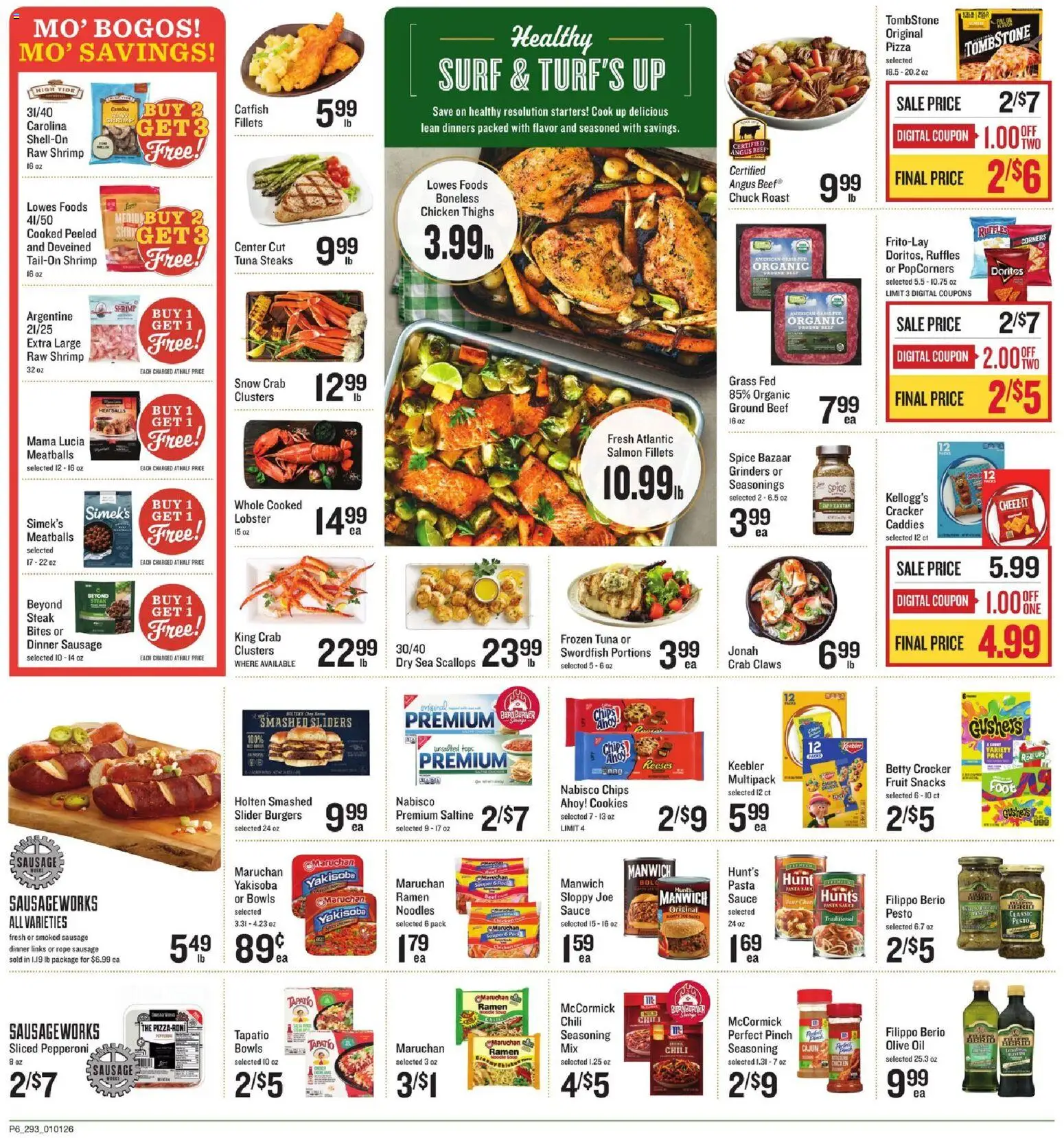 Lowes Foods Weekly Ad - SC - valid from 01.01.2026 | Page: 7 | Products: Pizza, Noodles, Beef, Sausage