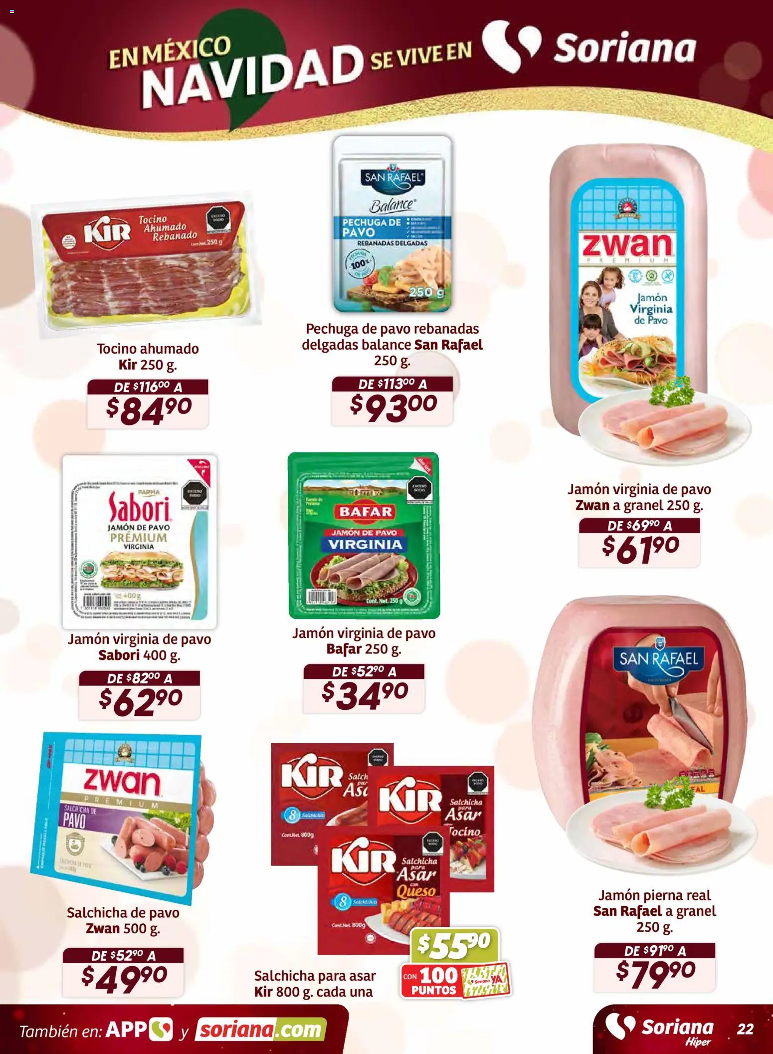 Nuevas ofertas de Soriana válidas en toda la República Mexicana desde el 11.12.2025. ¡Encuentra las mejores ofertas en Soriana - Preciazazaso Híper: Edo Mex, Gro, Hgo, Mor, Pue, Qto, Tlax, Ver! | Página: 22 | Productos: Tocino, Salchicha, Queso, Jamón