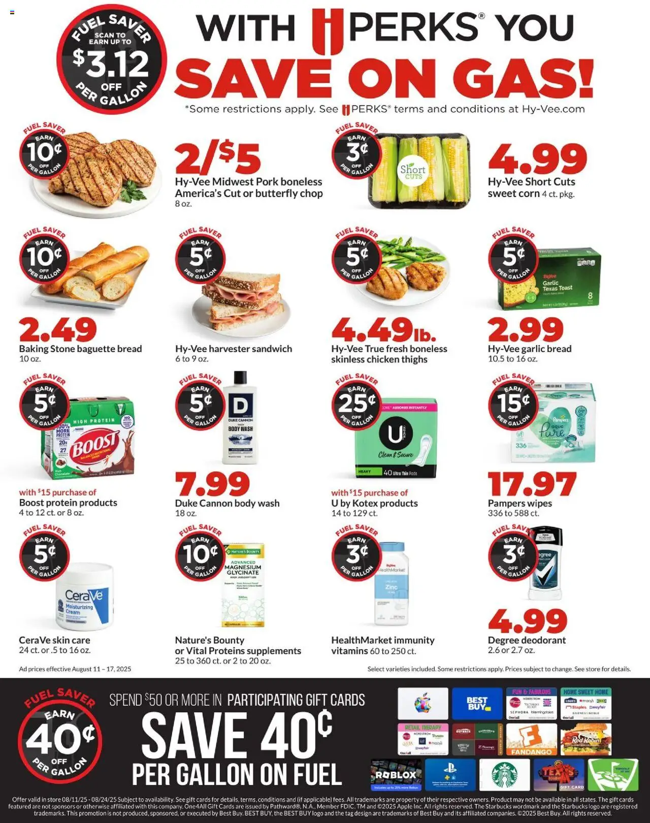 HyVee Weekly Ad - valid from 11.08.2025 | Page: 7 | Products: Bread, Pork, Cream, Body Wash