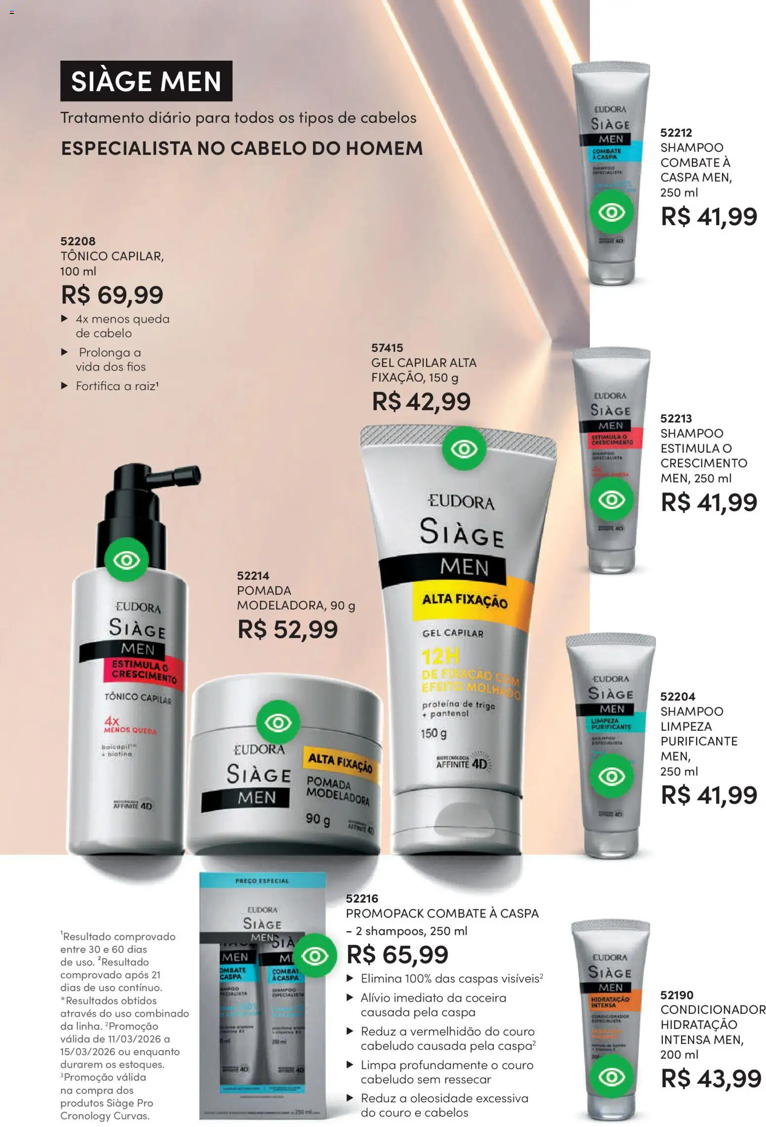 Eudora Folheto - válido de 11.03.2026 | Página: 66 | Produtos: Shampoo, Tônico, Condicionador, Pomada