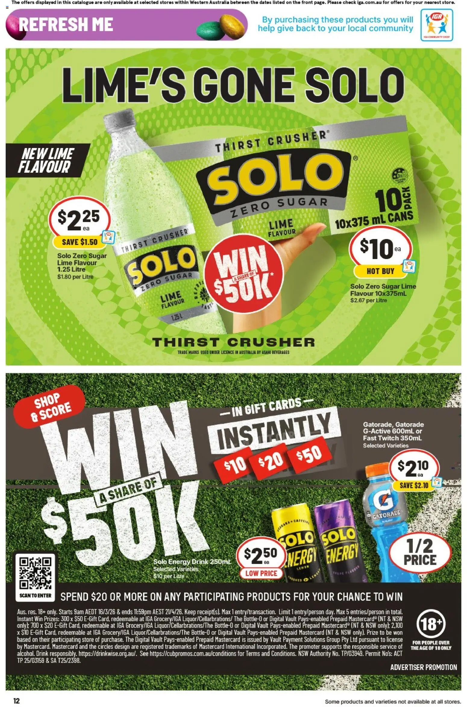 IGA catalogue - valid from 01.04.2026 | Page: 12 | Products: Energy drink, Sugar, Lime, Digital