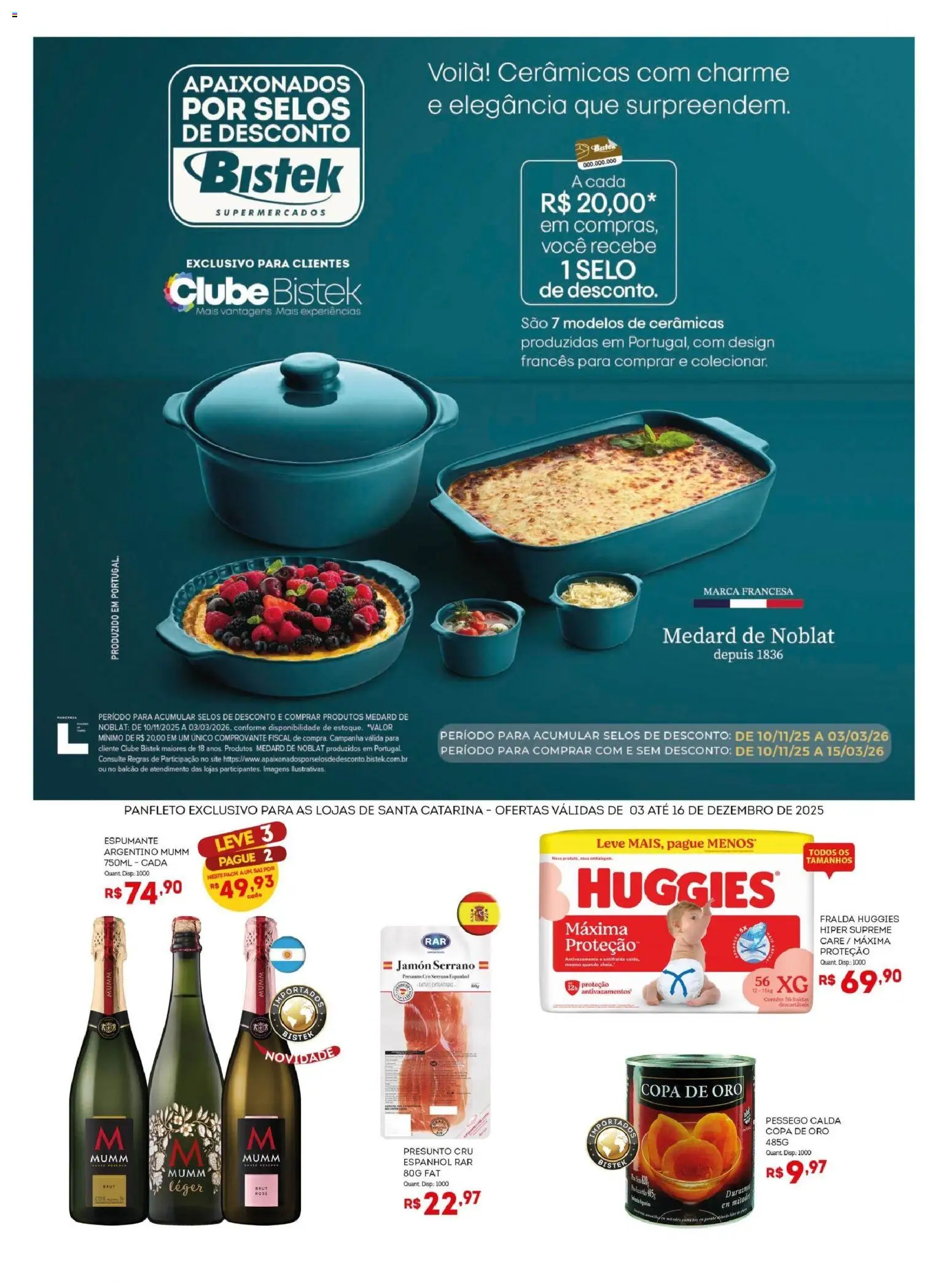 Bistek Supermercados Folheto - válido de 03.12.2025 | Página: 1 | Produtos: Pêssego, Espumante, Presunto, Copa