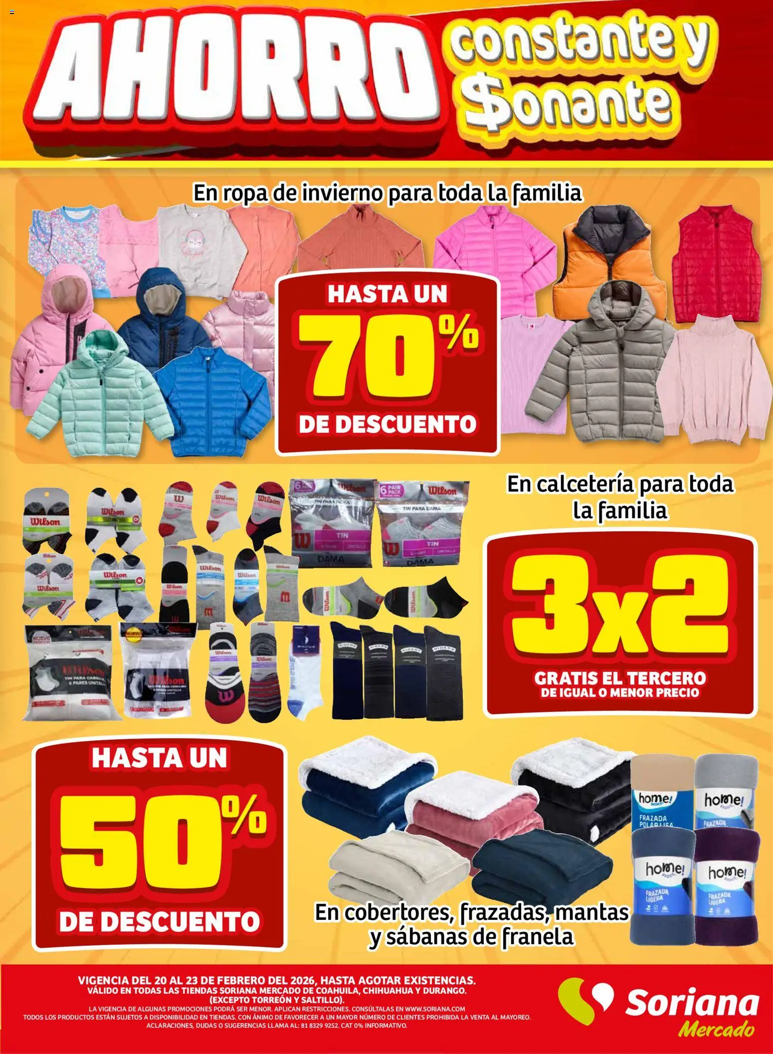 Nuevas ofertas de Soriana válidas en toda la República Mexicana desde el 19.02.2026. ¡Encuentra las mejores ofertas en Soriana - Fin de Semana Mercado: Coah, Chih y Dur! | Página: 11 | Productos: Ropa, Sabanas