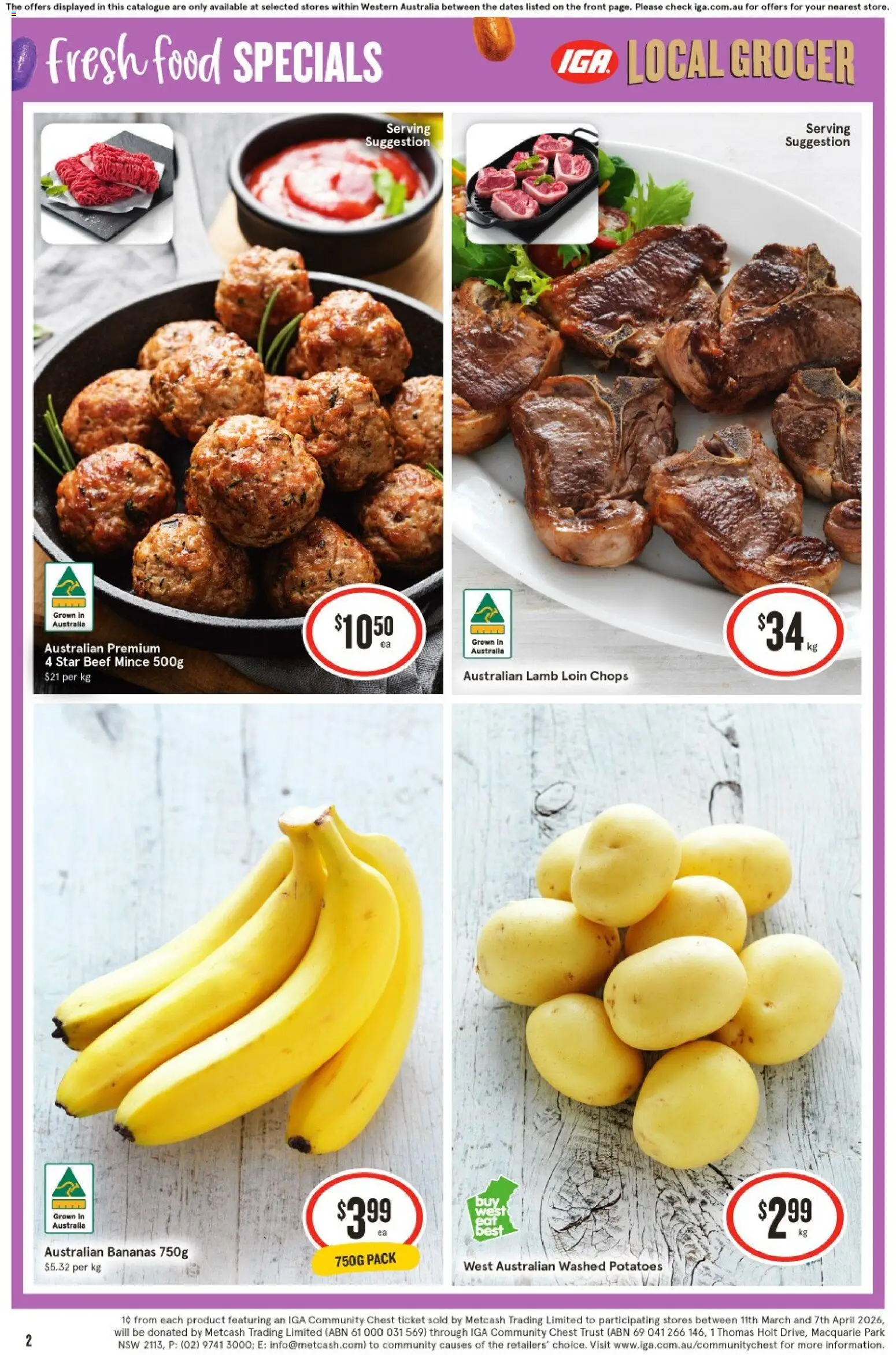 IGA catalogue - valid from 25.03.2026 | Page: 2 | Products: Lamb, Bananas, Beef, Potatoes