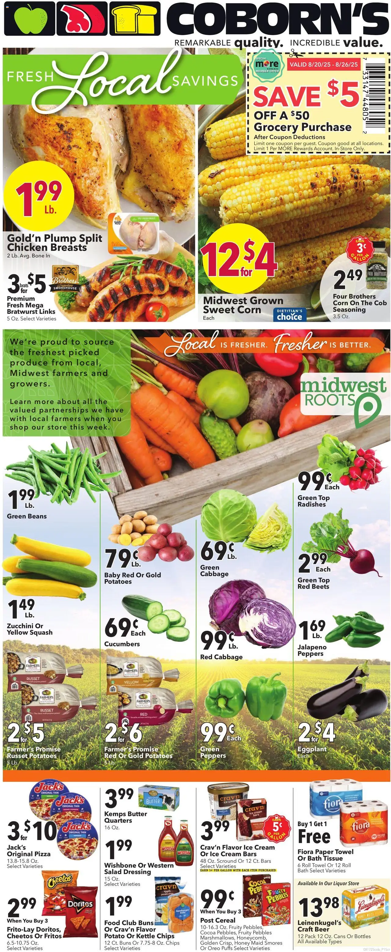 Coborn's Weekly Ad - valid from 20.08.2025 | Page: 1 | Products: Zucchini, Bath, Beer, Ice cream