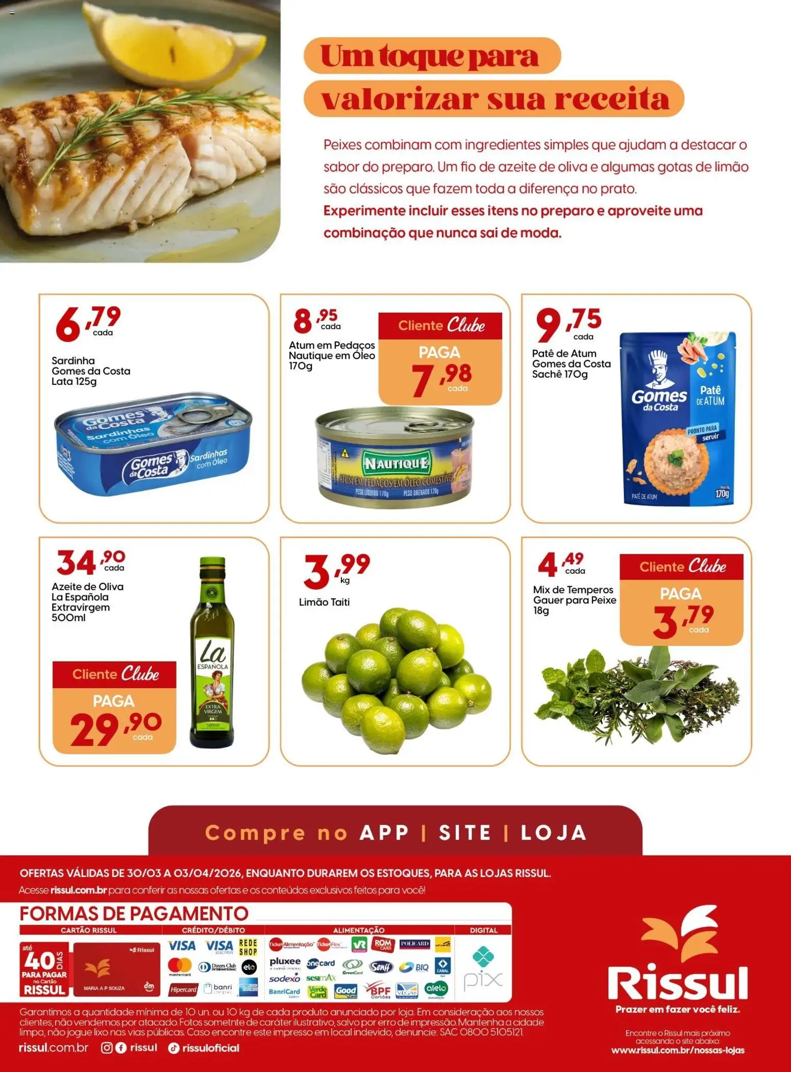 Rissul Folheto - válido de 30.03.2026 | Página: 2 | Produtos: Gomes da costa, Peixe, Azeite, Sardinha
