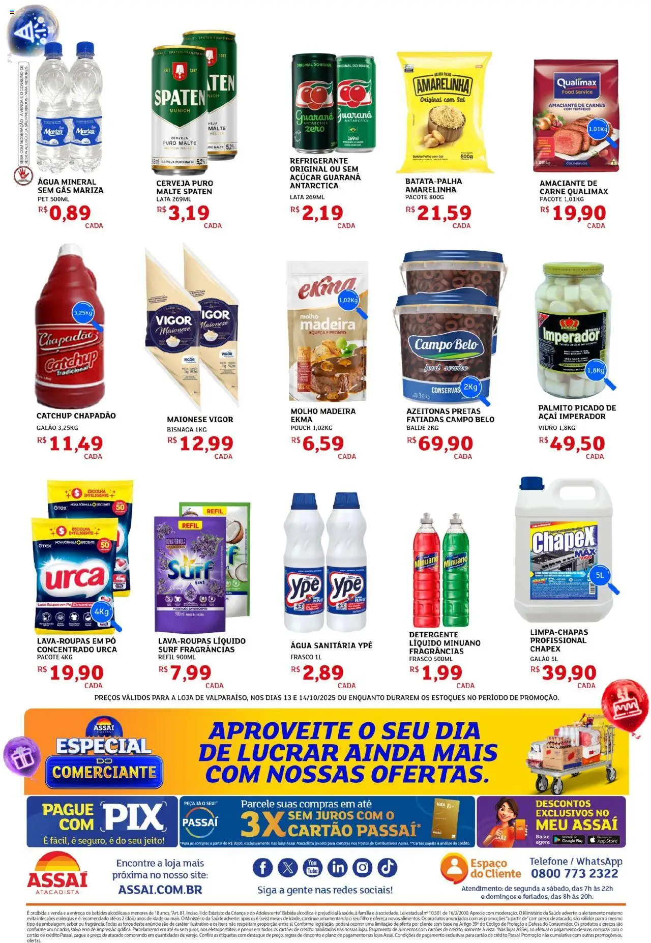 Assaí Atacadista Folheto - válido de 13.10.2025 | Página: 2 | Produtos: Azeitonas, Carne, Água mineral, Batata