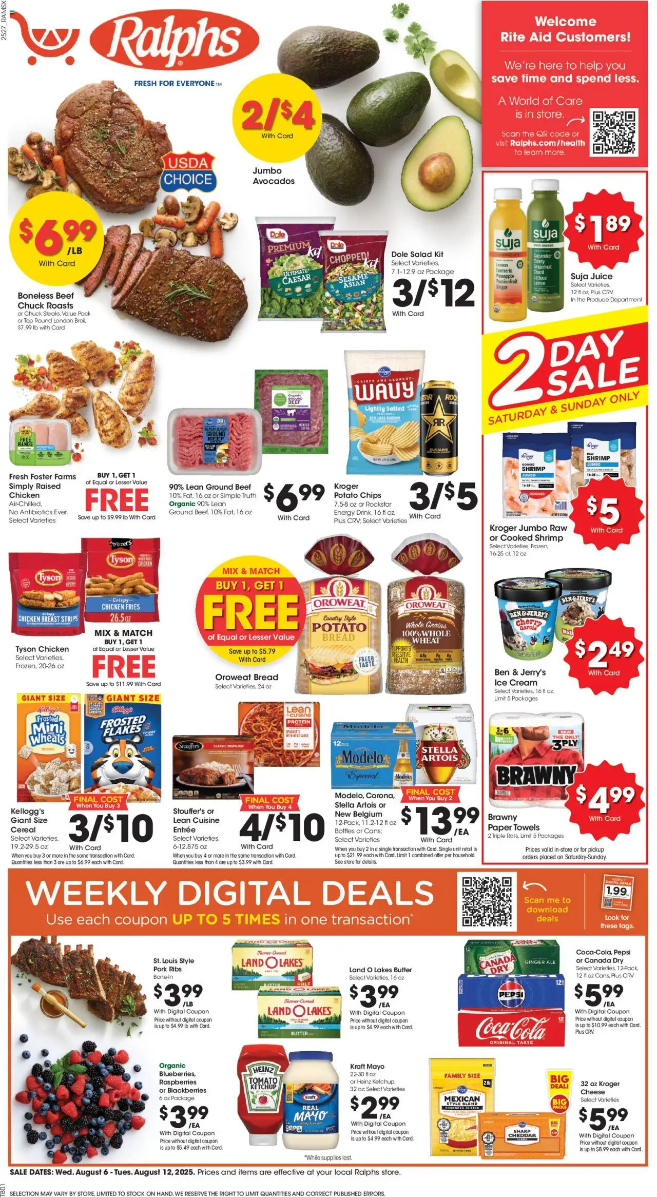Ralphs Weekly Ad - CA - valid from 06.08.2025 | Page: 1 | Products: Turmeric, Cheese, Pork, Grapefruit