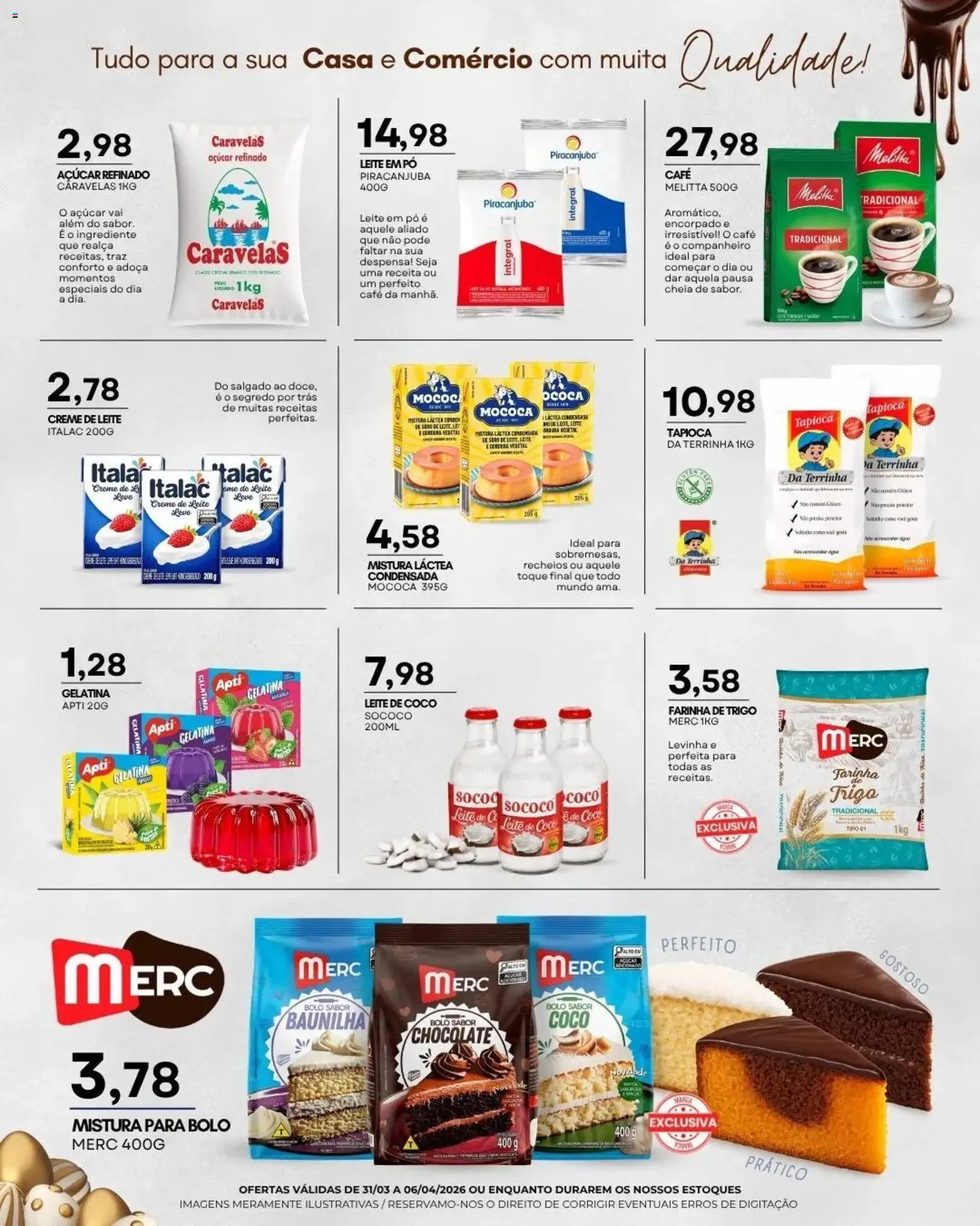 Mercadão Atacadista Folheto - válido de 31.03.2026 | Página: 8 | Produtos: Farinha de trigo, Café, Açúcar, Gelatina