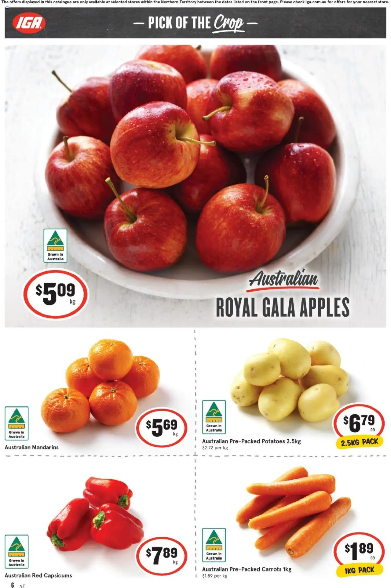 IGA catalogue - valid from 06.08.2025 | Page: 6 | Products: Apples, Mandarins, Carrots, Potatoes