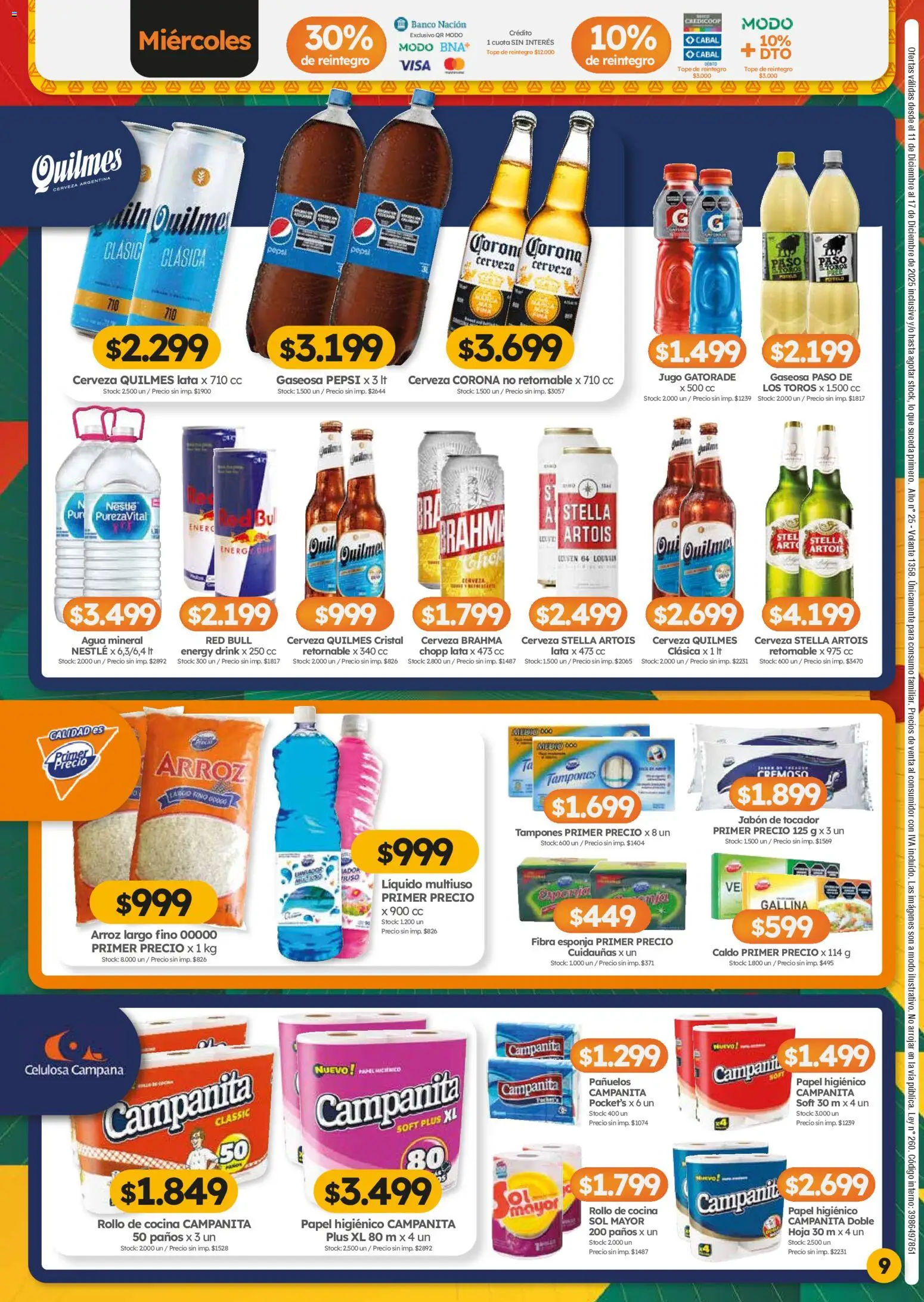 Cordiez ofertas │ válido desde el 11.12.2025 | Página: 9 | Productos: Campana, Esponja, Cerveza, Arroz