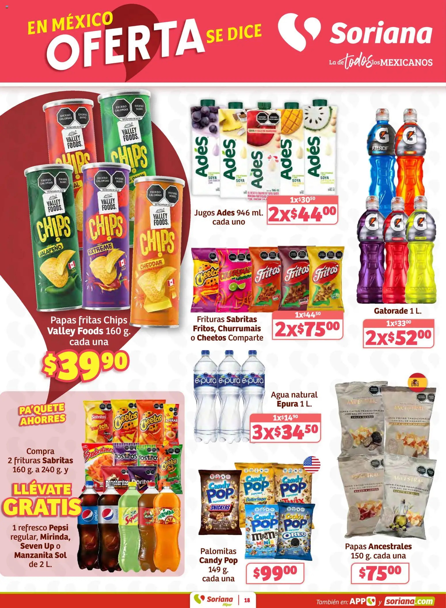 Nuevas ofertas de Soriana válidas en toda la República Mexicana desde el 27.02.2026. ¡Encuentra las mejores ofertas en Soriana Preciazazaso Híper: Coah, Tamaulipas! | Página: 18 | Productos: Refresco, Sal, Agua, Papas fritas