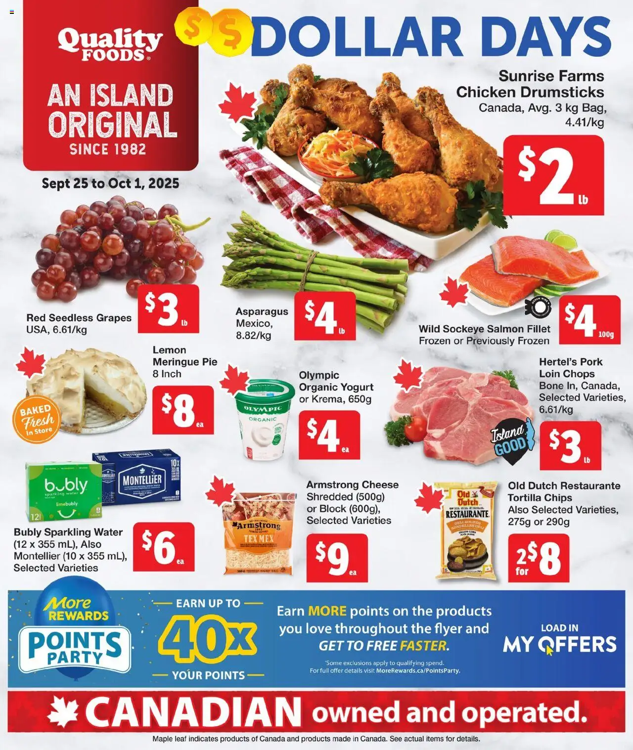 Quality Foods flyer valid from 25.09.2025 | Page: 1 | Products: Chips, Cheese, Yogurt, Chicken