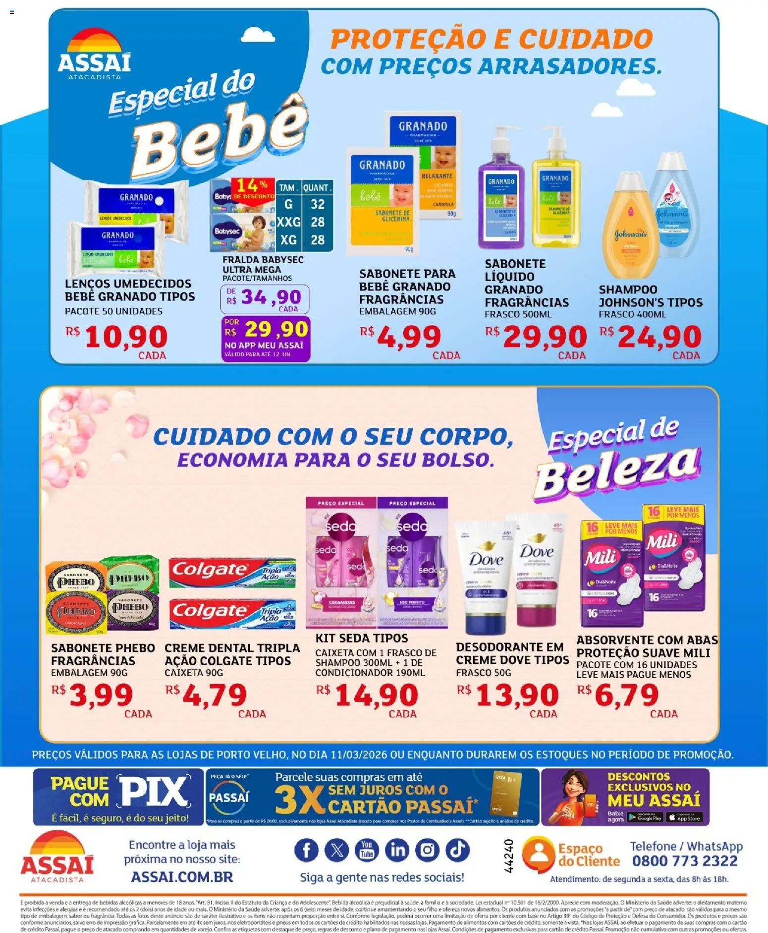 Assaí Atacadista Folheto - válido de 11.03.2026 | Página: 2 | Produtos: Condicionador, Desodorante, Creme dental, Absorvente