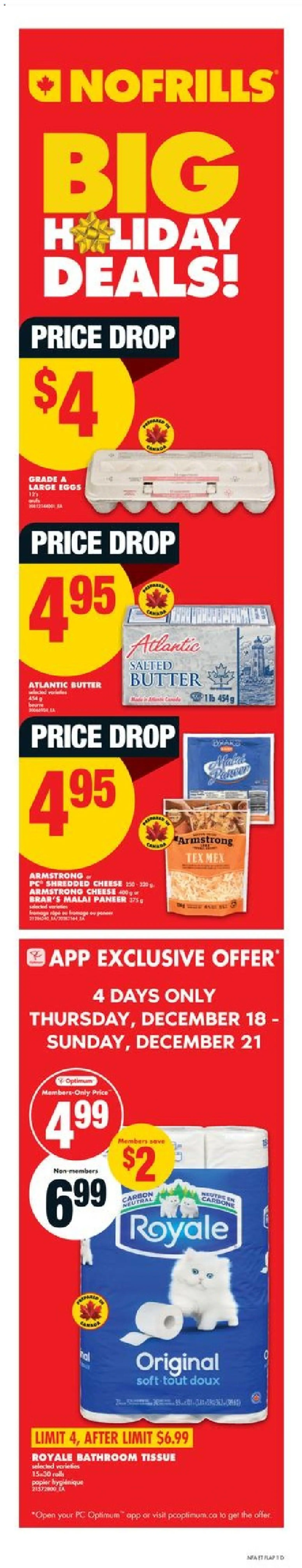 No Frills flyer valid from 18.12.2025 | Page: 1 | Products: PC, Butter, Cheese, Eggs