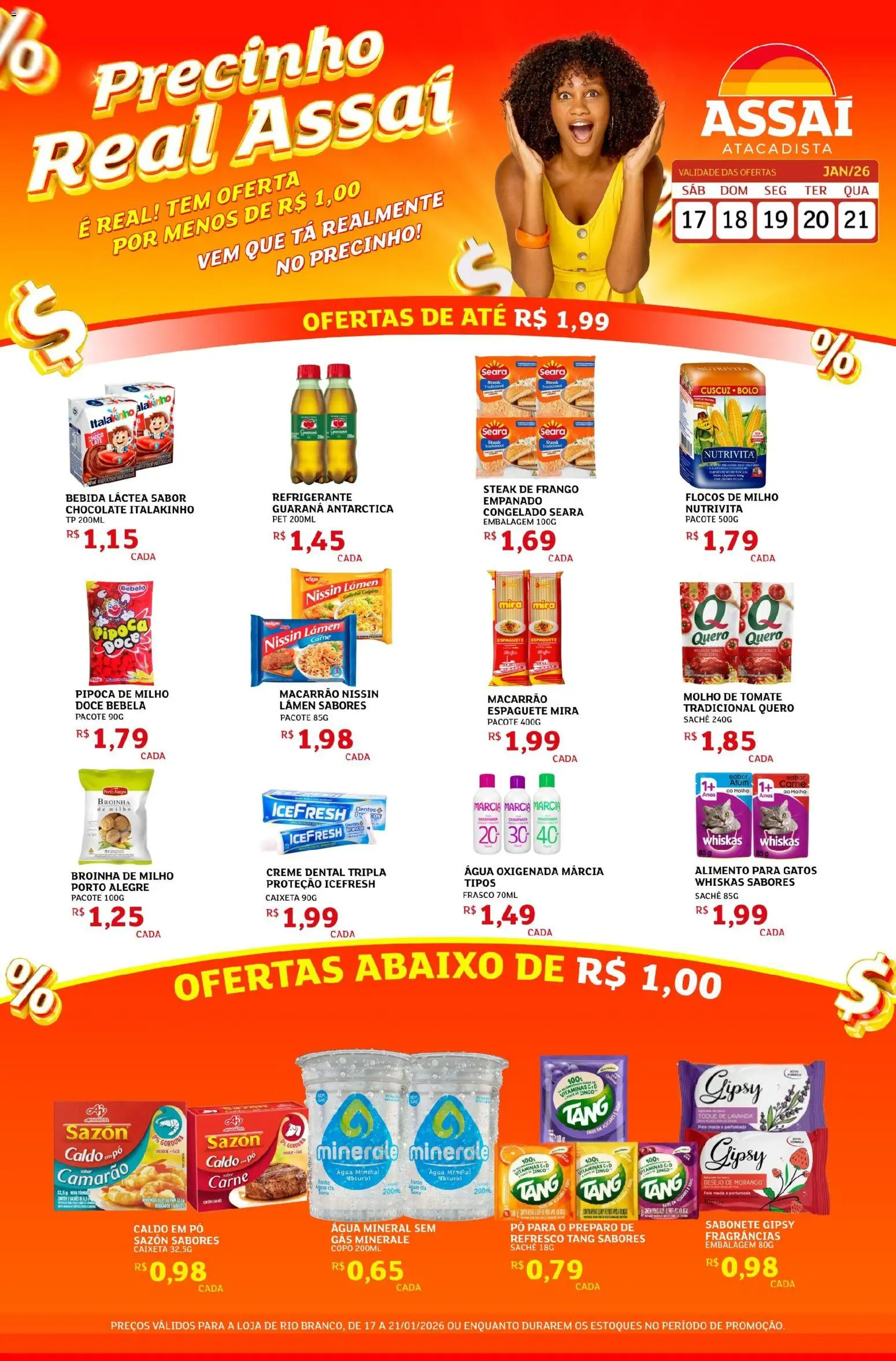 Assaí Atacadista Folheto - válido de 17.01.2026 | Página: 1 | Produtos: Guaraná, Molho de tomate, Carne, Bebida
