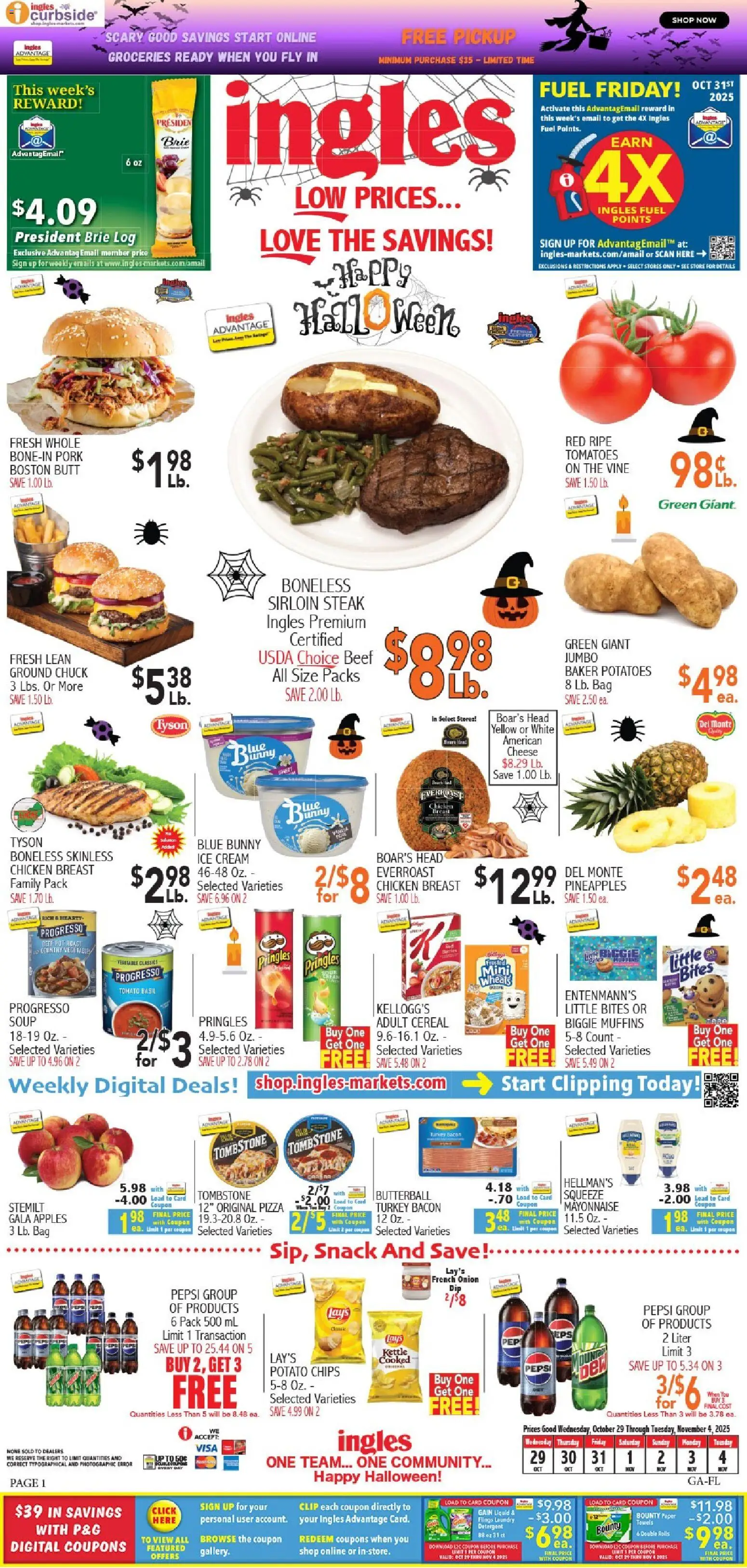 Ingles Weekly Ad - valid from 29.10.2025 | Page: 1 | Products: Pork, Apples, Tomatoes, Mayonnaise