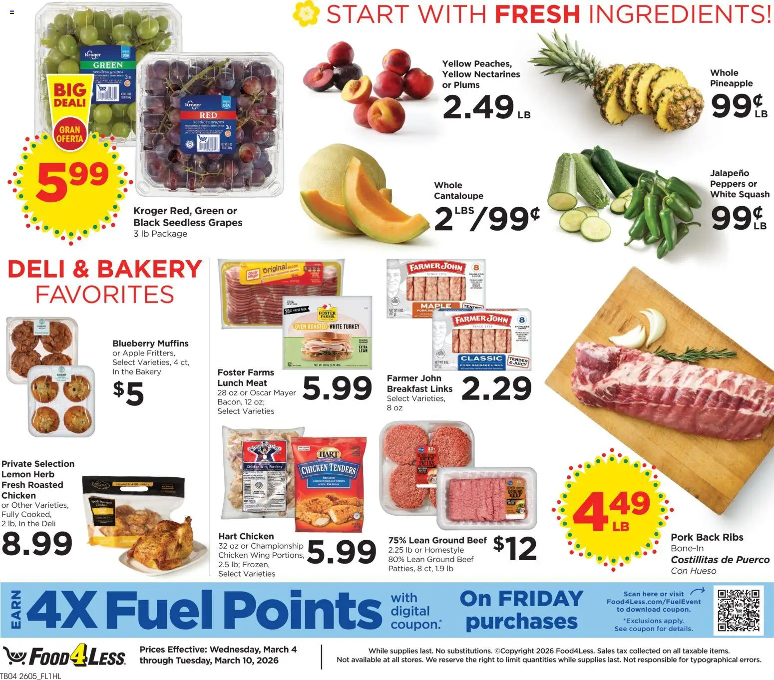 Food 4 Less Weekly Ad - valid from 04.03.2026 | Page: 5 | Products: Squash, Pork, Beef, Oven