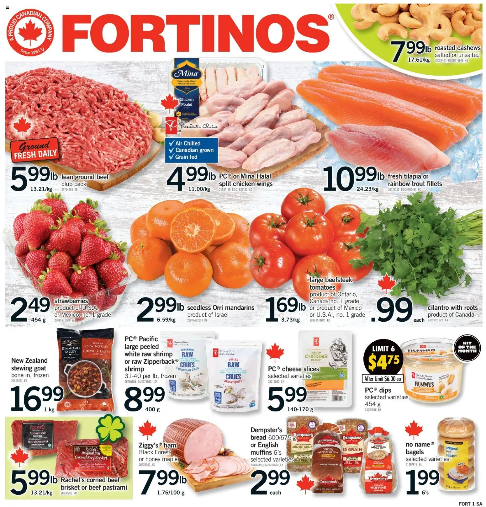 Fortinos flyer valid from 12.03.2026 | Page: 1 | Products: Beef, Chicken wings, Bread, Tomatoes
