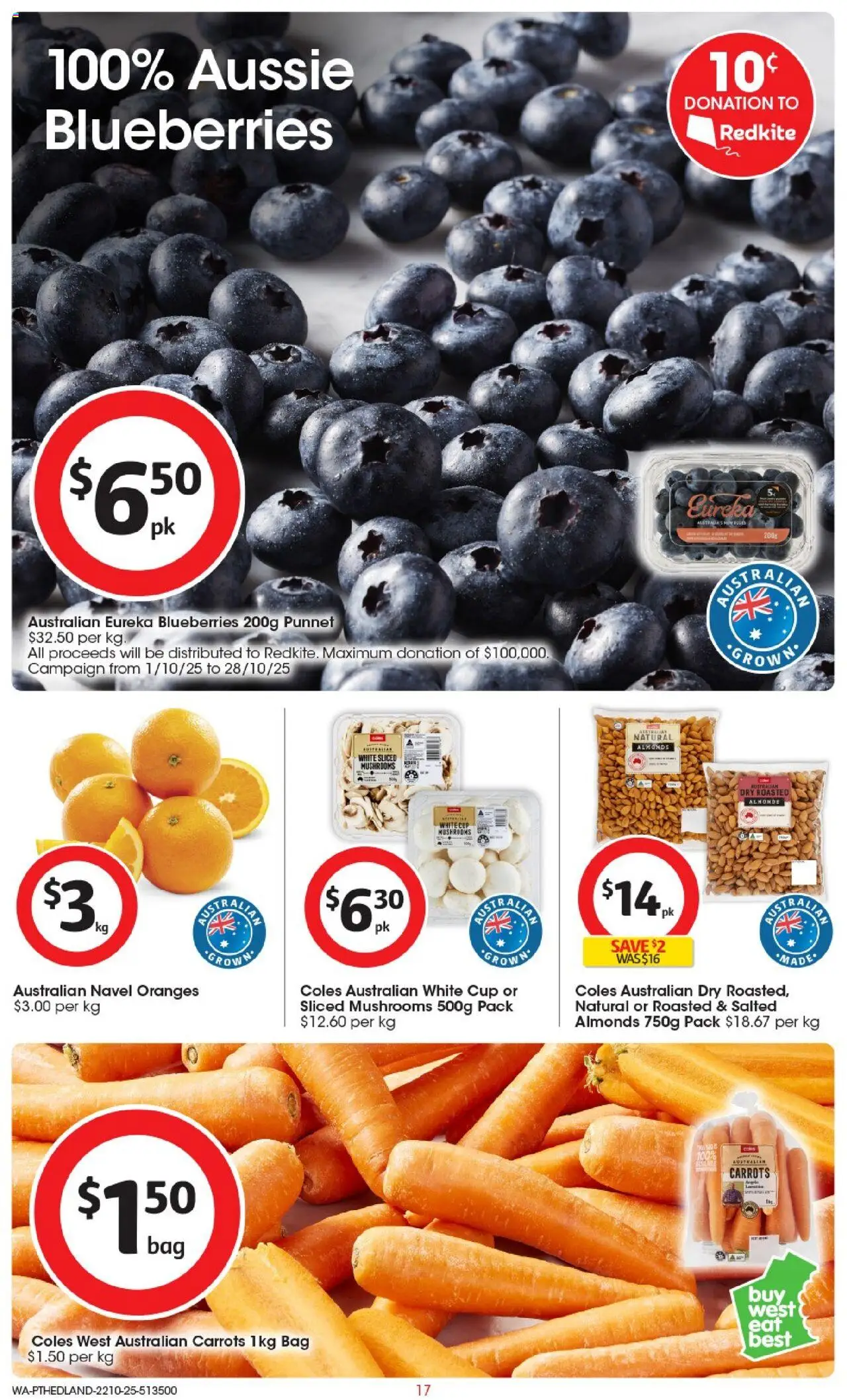 Coles catalogue - valid from 22.10.2025 | Page: 18 | Products: Almonds, Oranges, Mushrooms, Bag