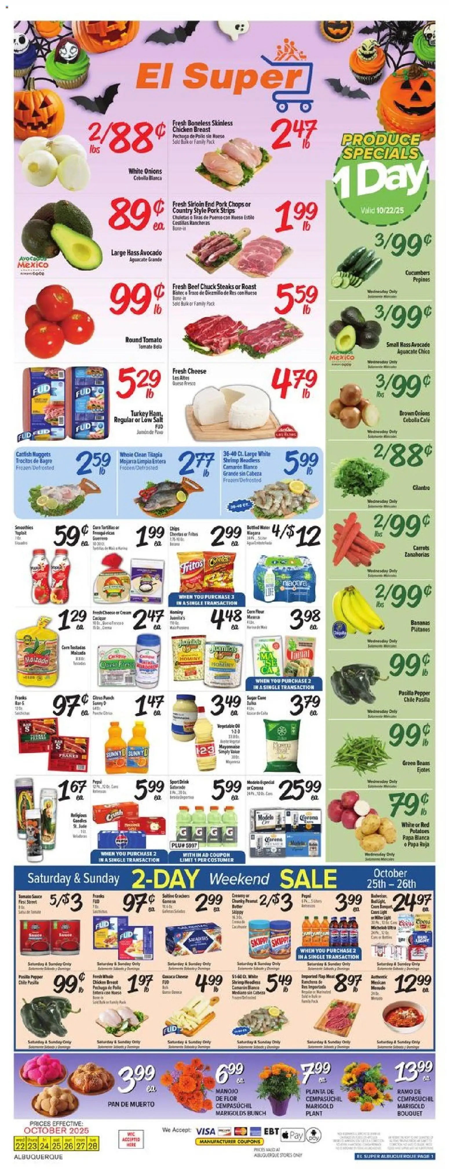 El Super Weekly Ad - valid from 22.10.2025 | Page: 1 | Products: Pork, Bananas, Salt, Pepper