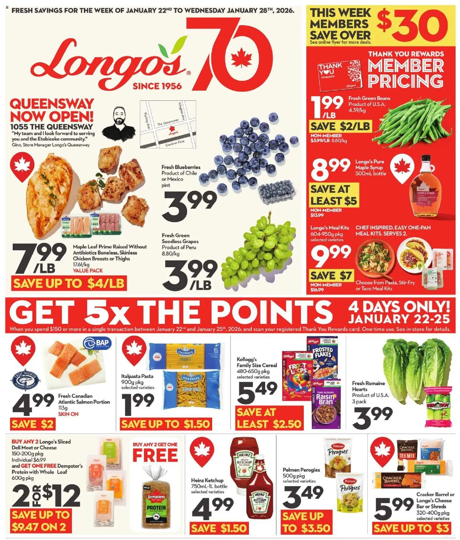 Longo's flyer valid from 22.01.2026 | Page: 1 | Products: Ketchup, Flakes, Cheese, Chicken