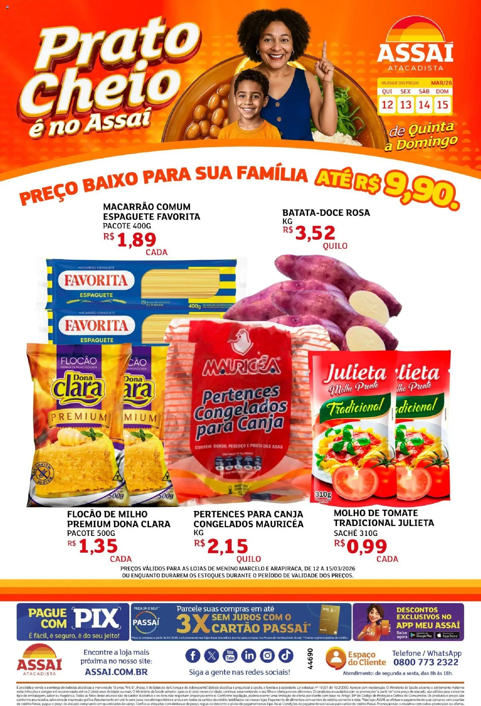 Assaí Atacadista Folheto - válido de 12.03.2026 | Página: 1 | Produtos: Molho de tomate, Pneus, Macarrão, Bebida