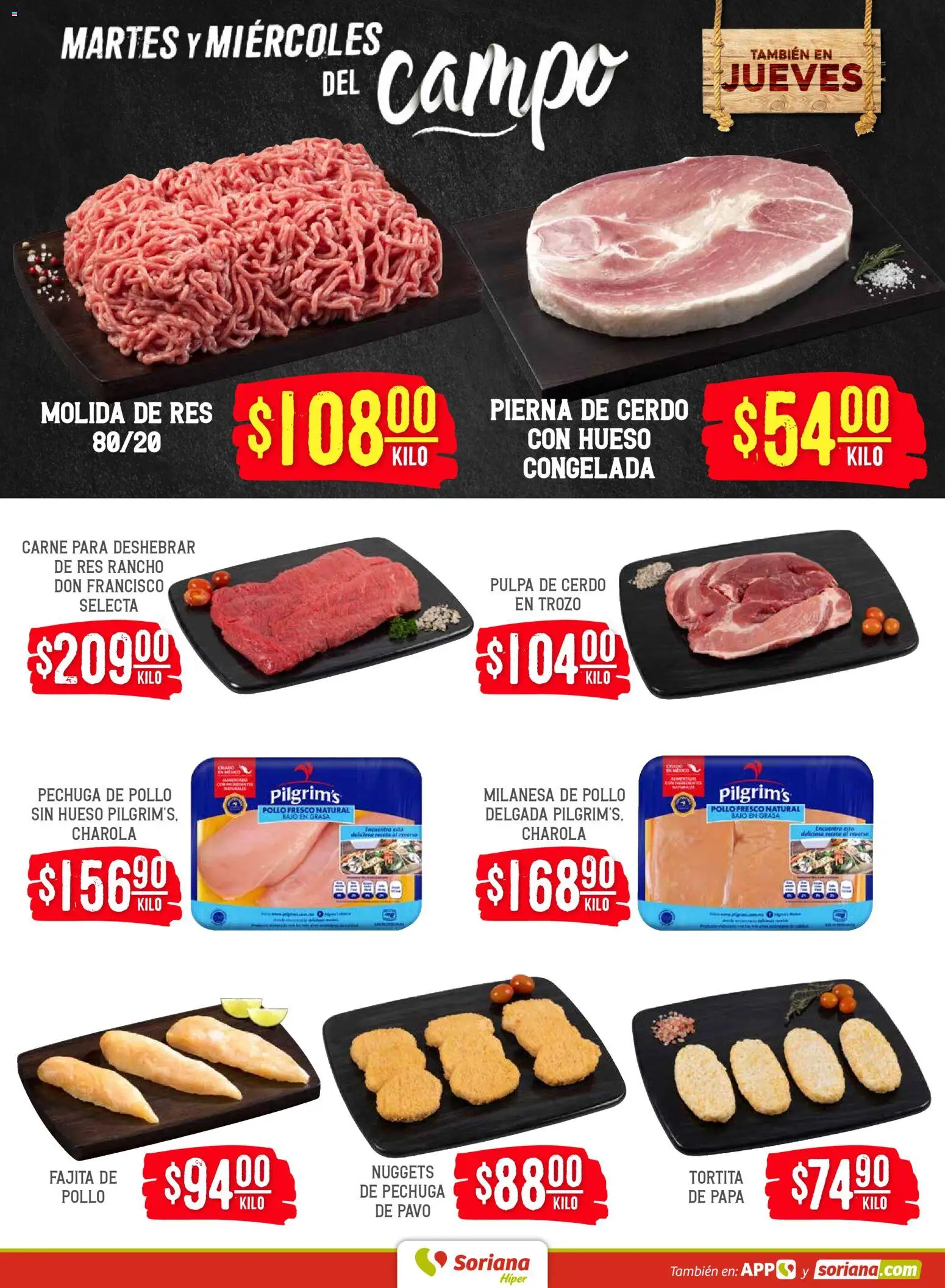 Nuevas ofertas de Soriana válidas en toda la República Mexicana desde el 24.03.2026. ¡Encuentra las mejores ofertas en Soriana Martes y Miércoles del Campo Híper: Tamaulipas (excepto Cd. Victoria y Tampico)! | Página: 5 | Productos: Pollo, Papa, Cerdo, Res