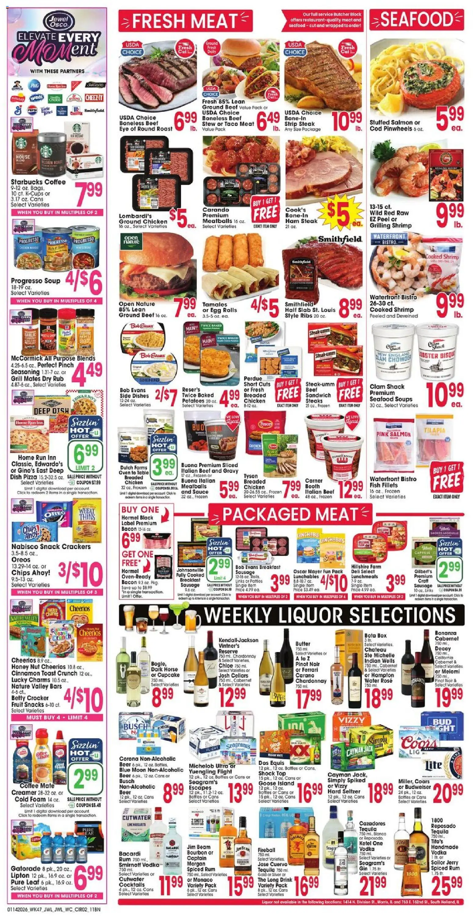 Jewel Osco Weekly Ad - valid from 14.01.2026 | Page: 2 | Products: Butter, Beer, Bourbon, Sausage