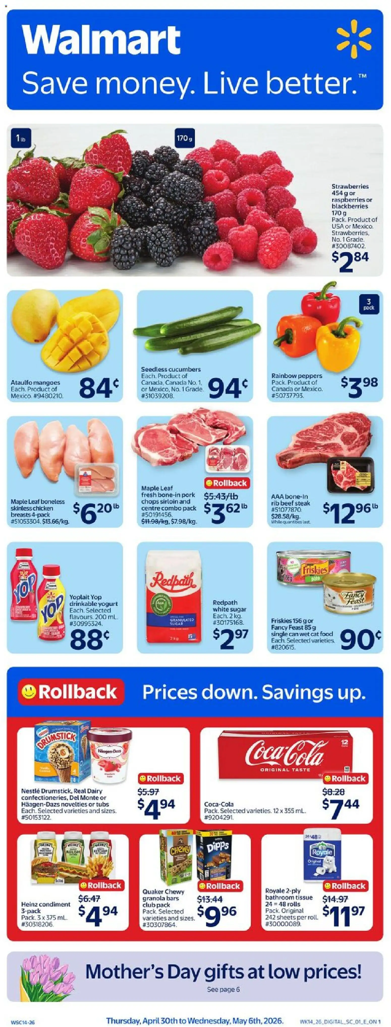 Walmart flyer valid from 30.04.2026 | Page: 1 | Products: Beef, Cucumbers, Yogurt, Pork