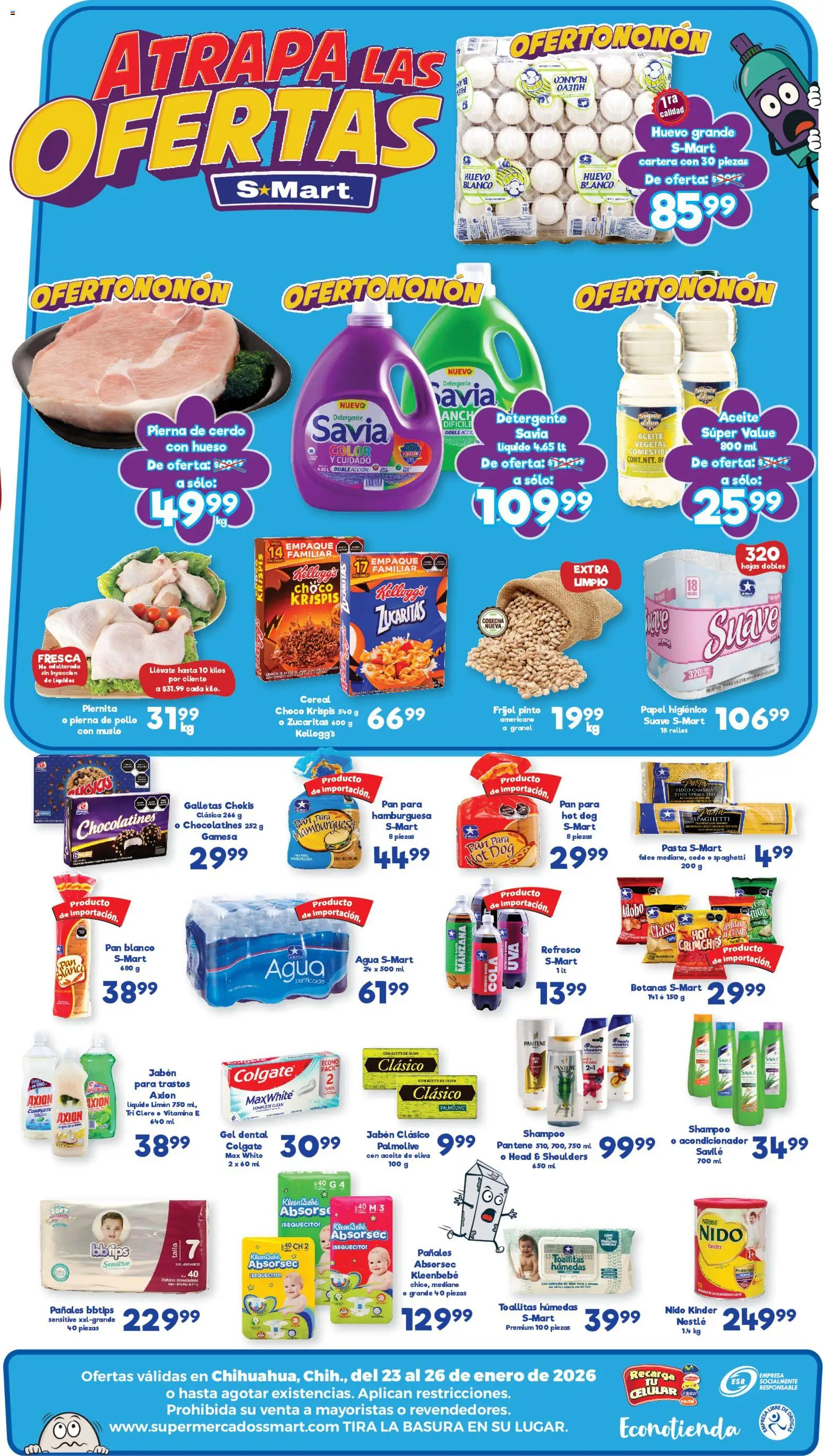 Nuevas ofertas de S-Mart válidas en toda la República Mexicana desde el 23.01.2026. ¡Encuentra las mejores ofertas en S-Mart folleto Chihuahua! | Página: 2 | Productos: Agua, Toallitas húmedas, Cerdo, Cloro