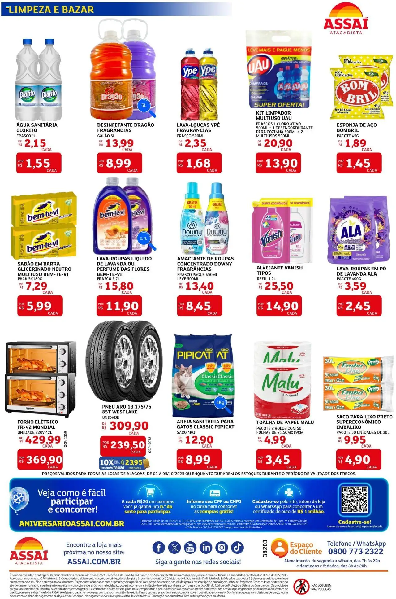 Assaí Atacadista Folheto - válido de 02.10.2025 | Página: 8 | Produtos: Saco para lixo, Celular, Pneus, Base