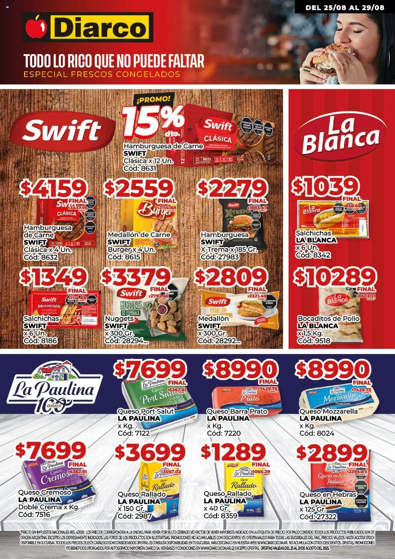 Diarco Especial Swift y La Paulina │ válido desde el 25.08.2025 | Página: 1 | Productos: Pollo, Queso, Espinaca, Crema