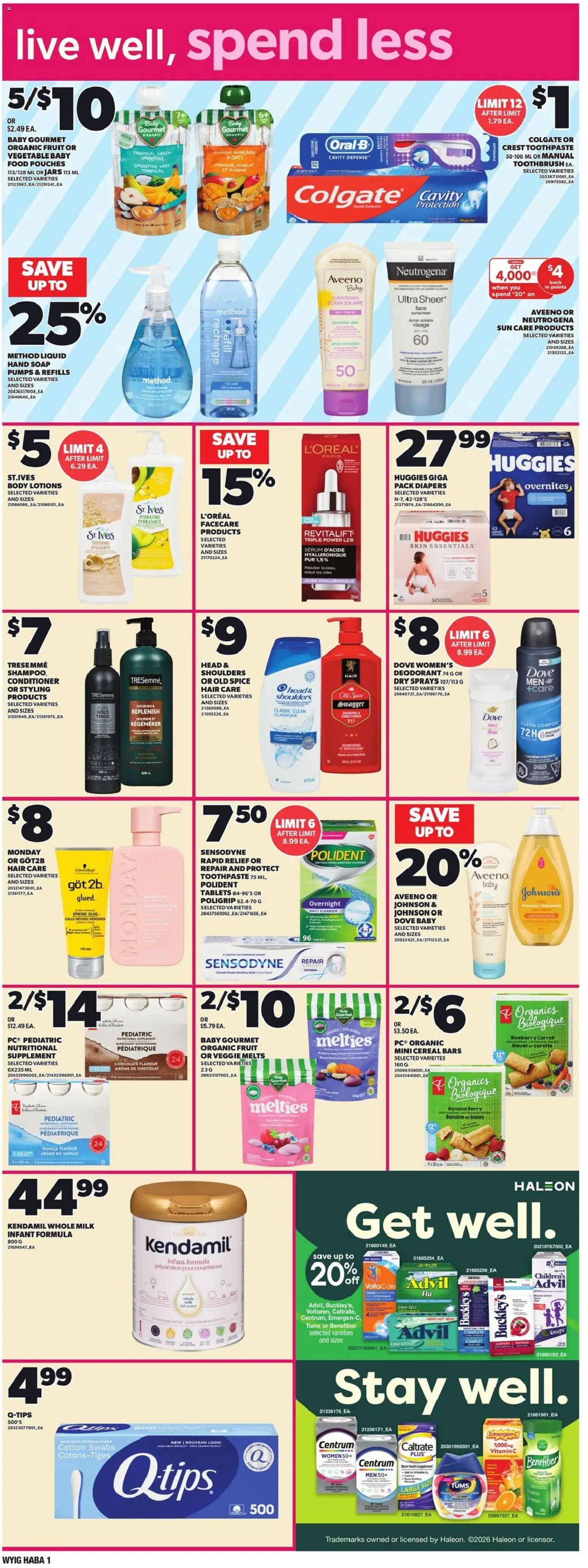 Loblaws flyer valid from 19.02.2026 | Page: 12 | Products: Shampoo, Sunscreen, Milk, Chocolate